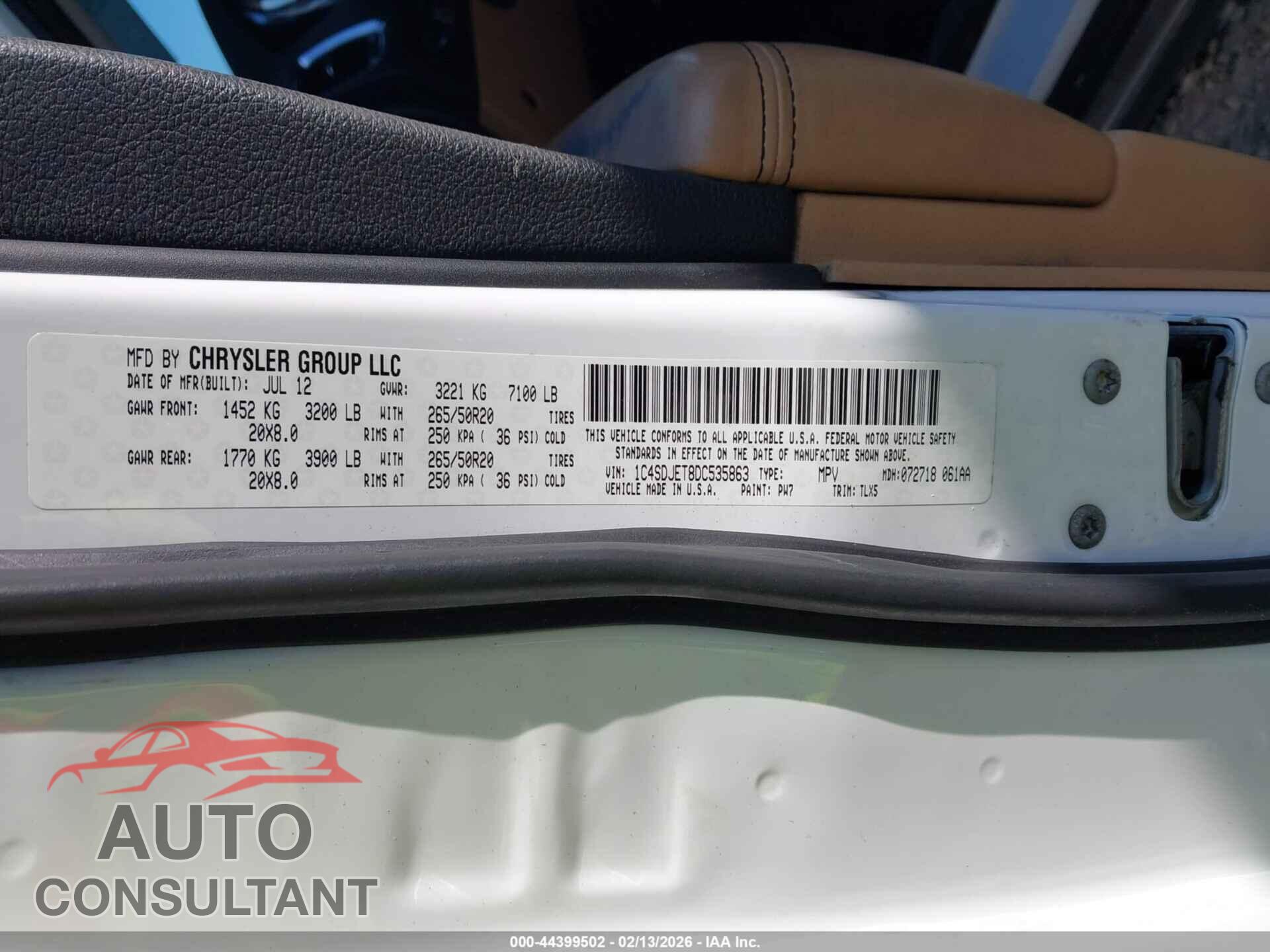 DODGE DURANGO 2013 - 1C4SDJET8DC535863