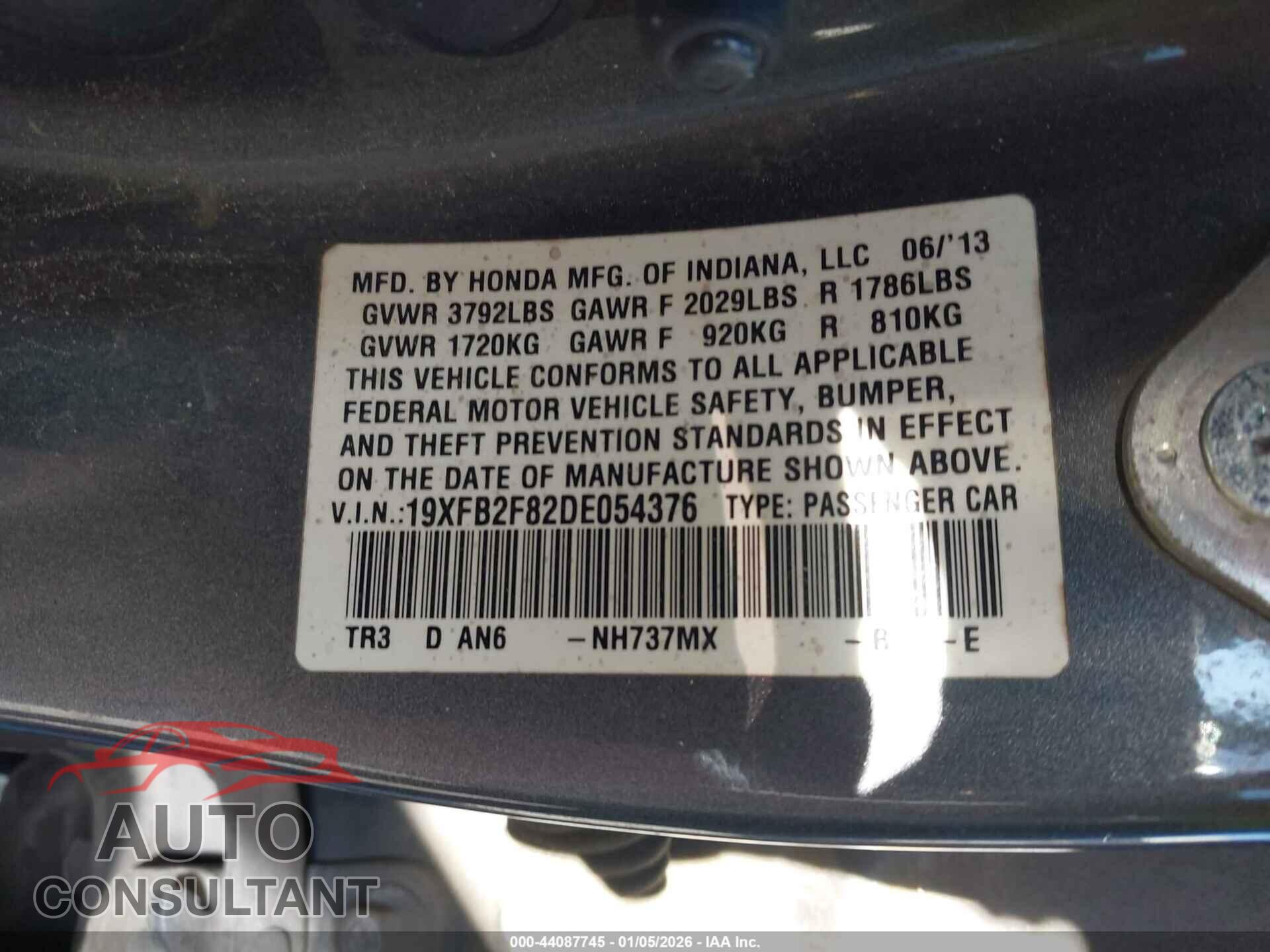 HONDA CIVIC 2013 - 19XFB2F82DE054376