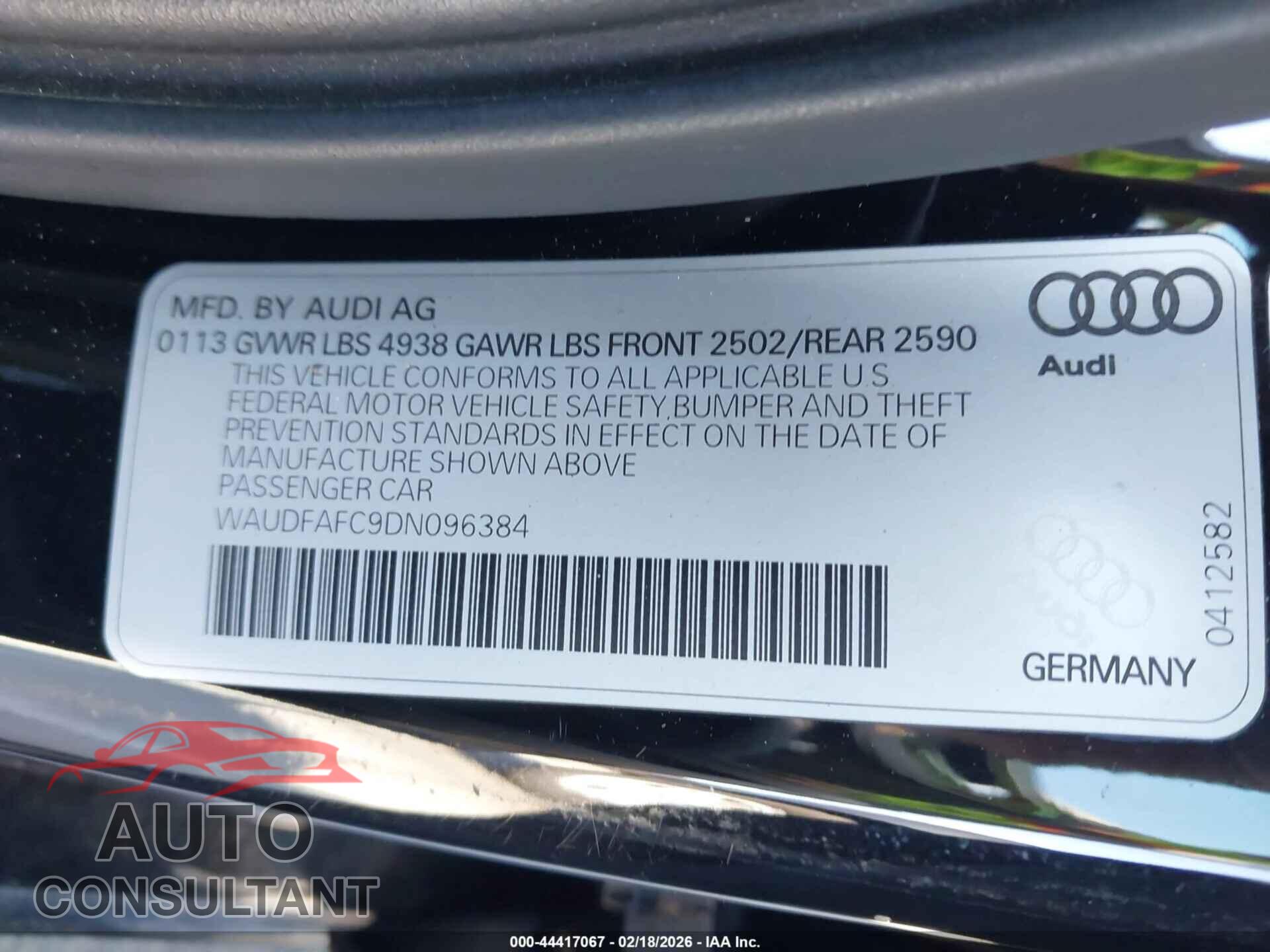 AUDI A6 2013 - WAUDFAFC9DN096384