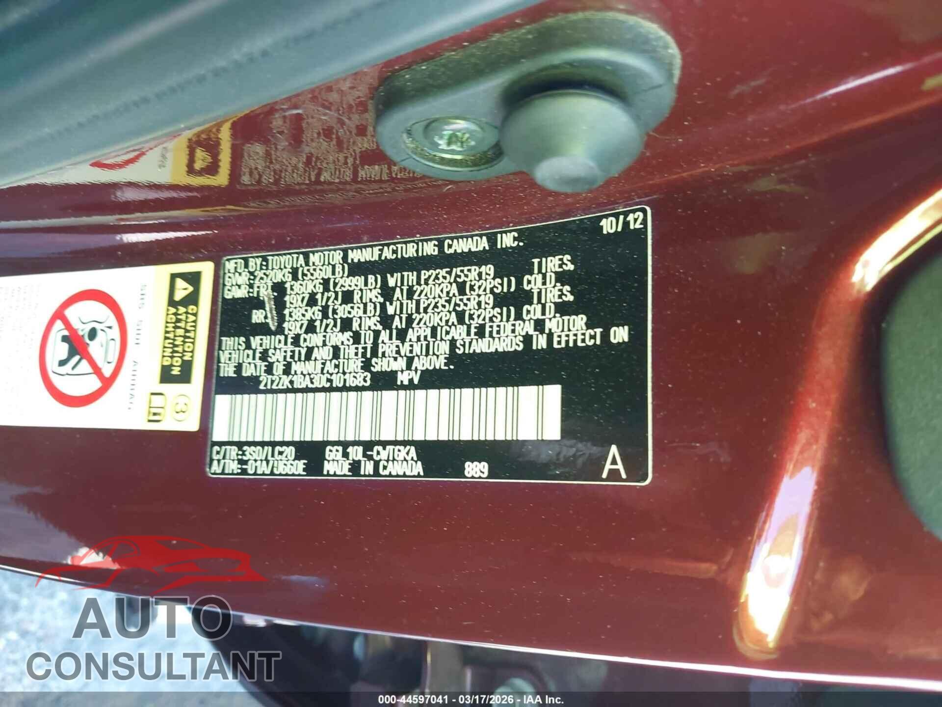 LEXUS RX 350 2013 - 2T2ZK1BA3DC101683
