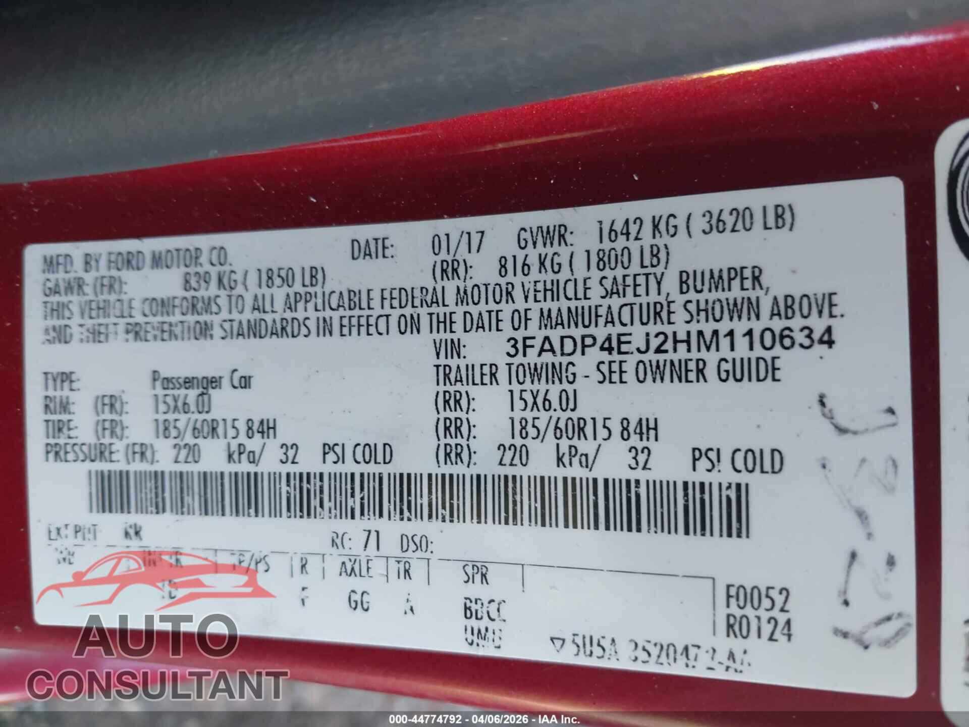 FORD FIESTA 2017 - 3FADP4EJ2HM110634