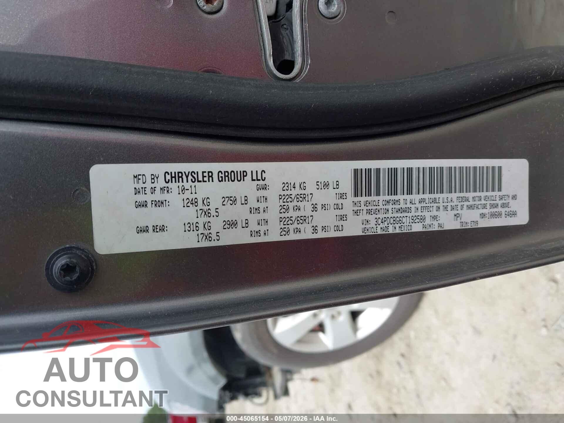 DODGE JOURNEY 2012 - 3C4PDCBG6CT192580