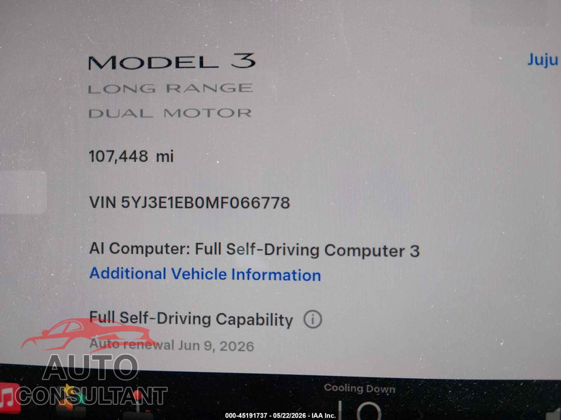 TESLA MODEL 3 2021 - 5YJ3E1EB0MF066778