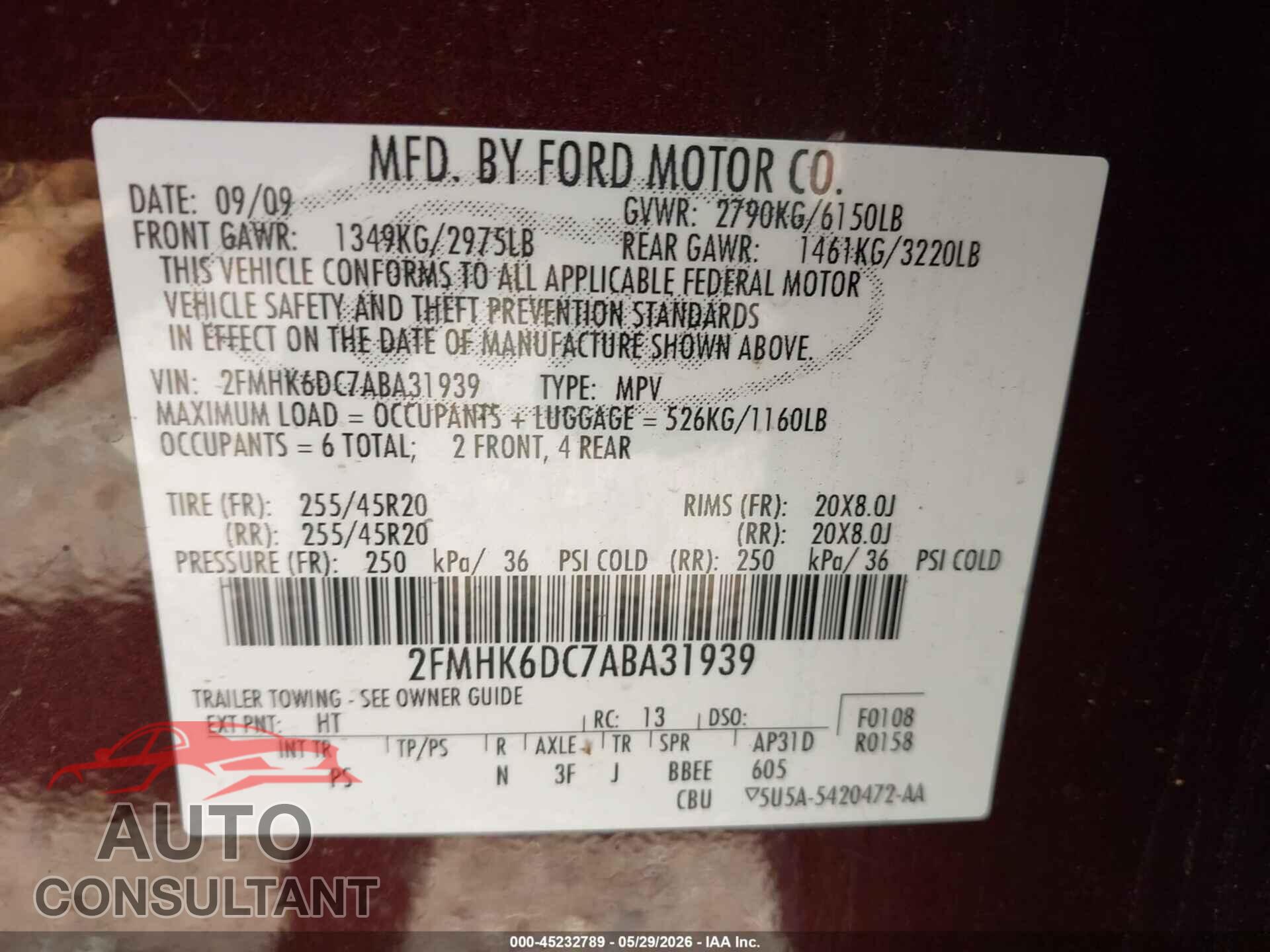 FORD FLEX 2010 - 2FMHK6DC7ABA31939
