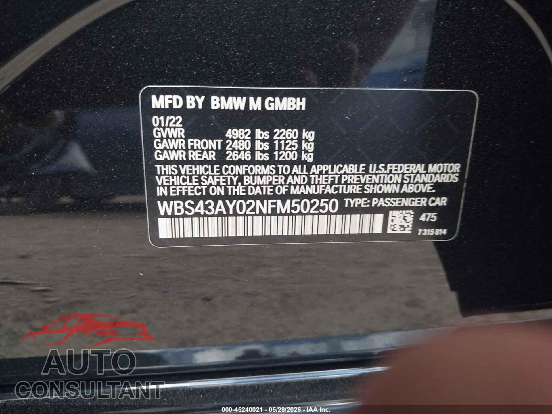 BMW M3 2022 - WBS43AY02NFM50250