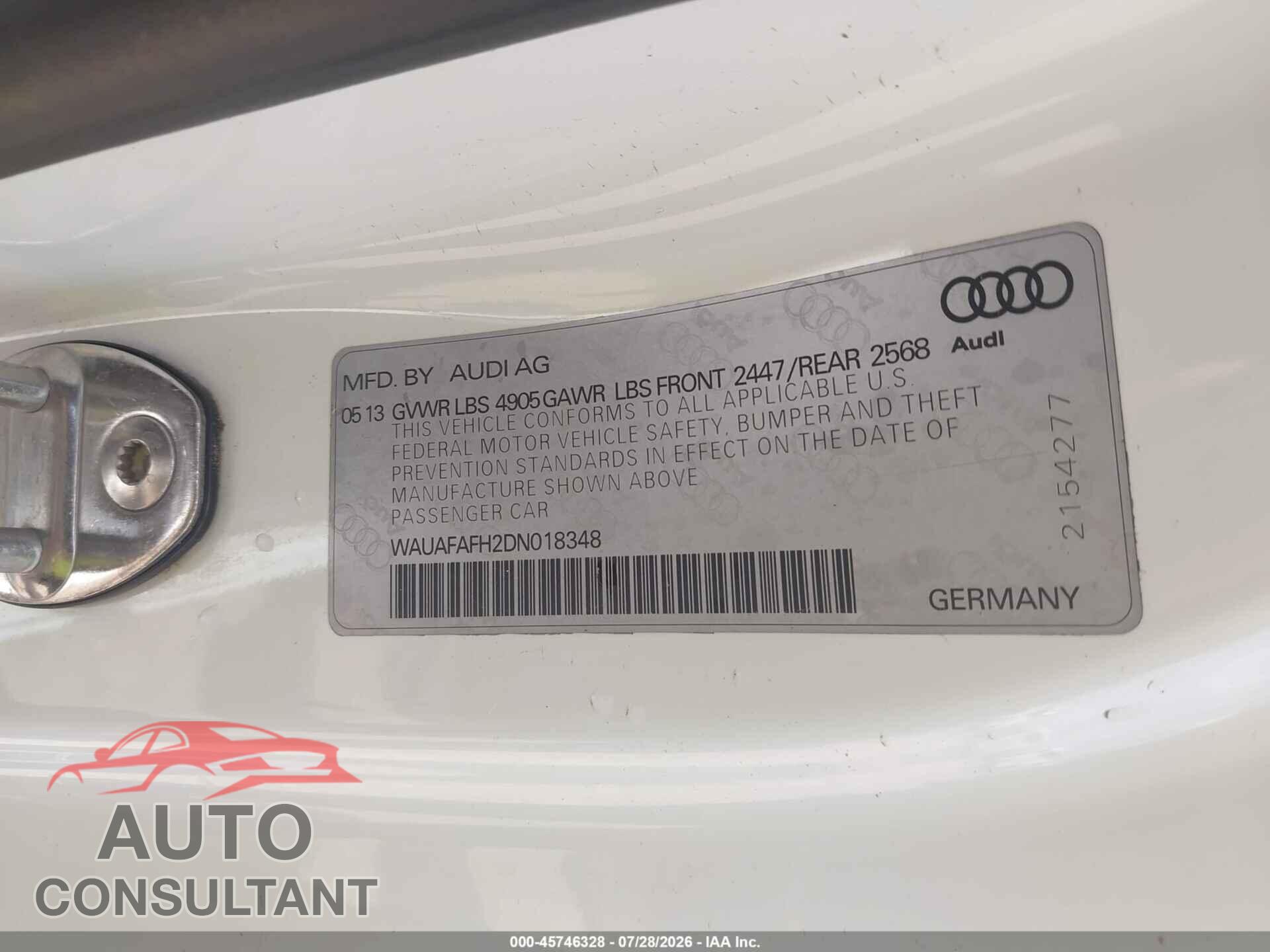 AUDI A5 2013 - WAUAFAFH2DN018348