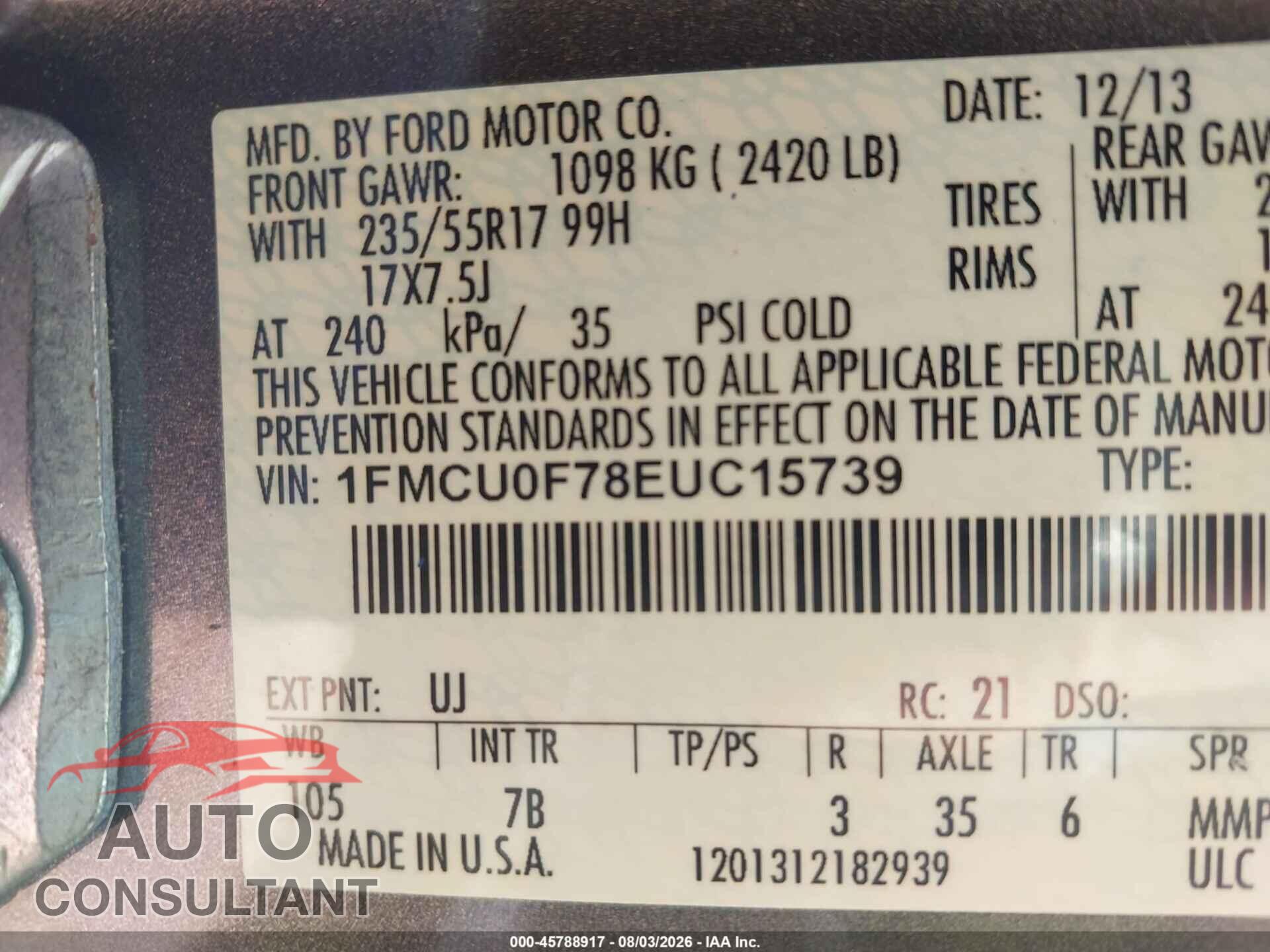 FORD ESCAPE 2014 - 1FMCU0F78EUC15739