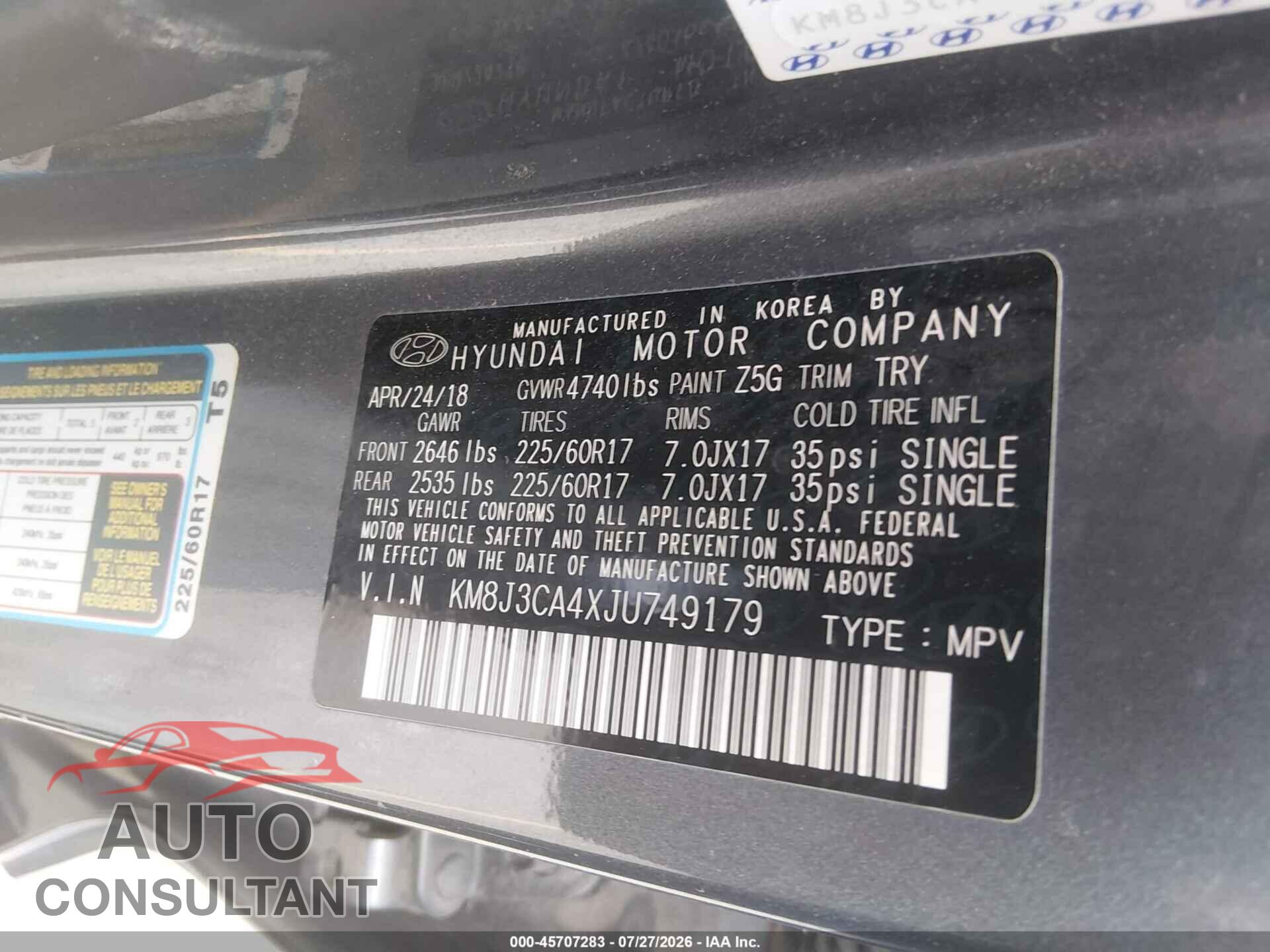 HYUNDAI TUCSON 2018 - KM8J3CA4XJU749179