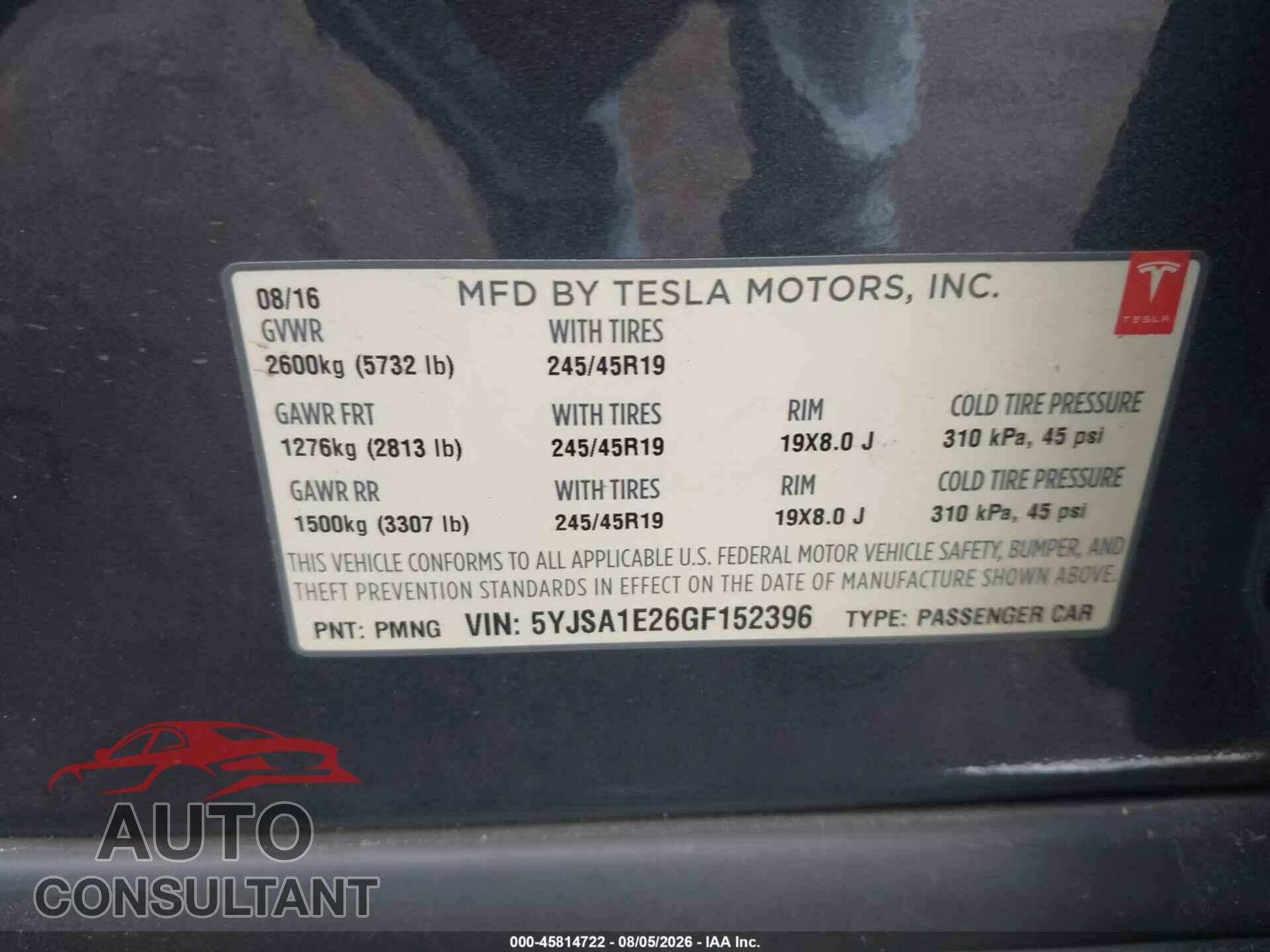 TESLA MODEL S 2016 - 5YJSA1E26GF152396