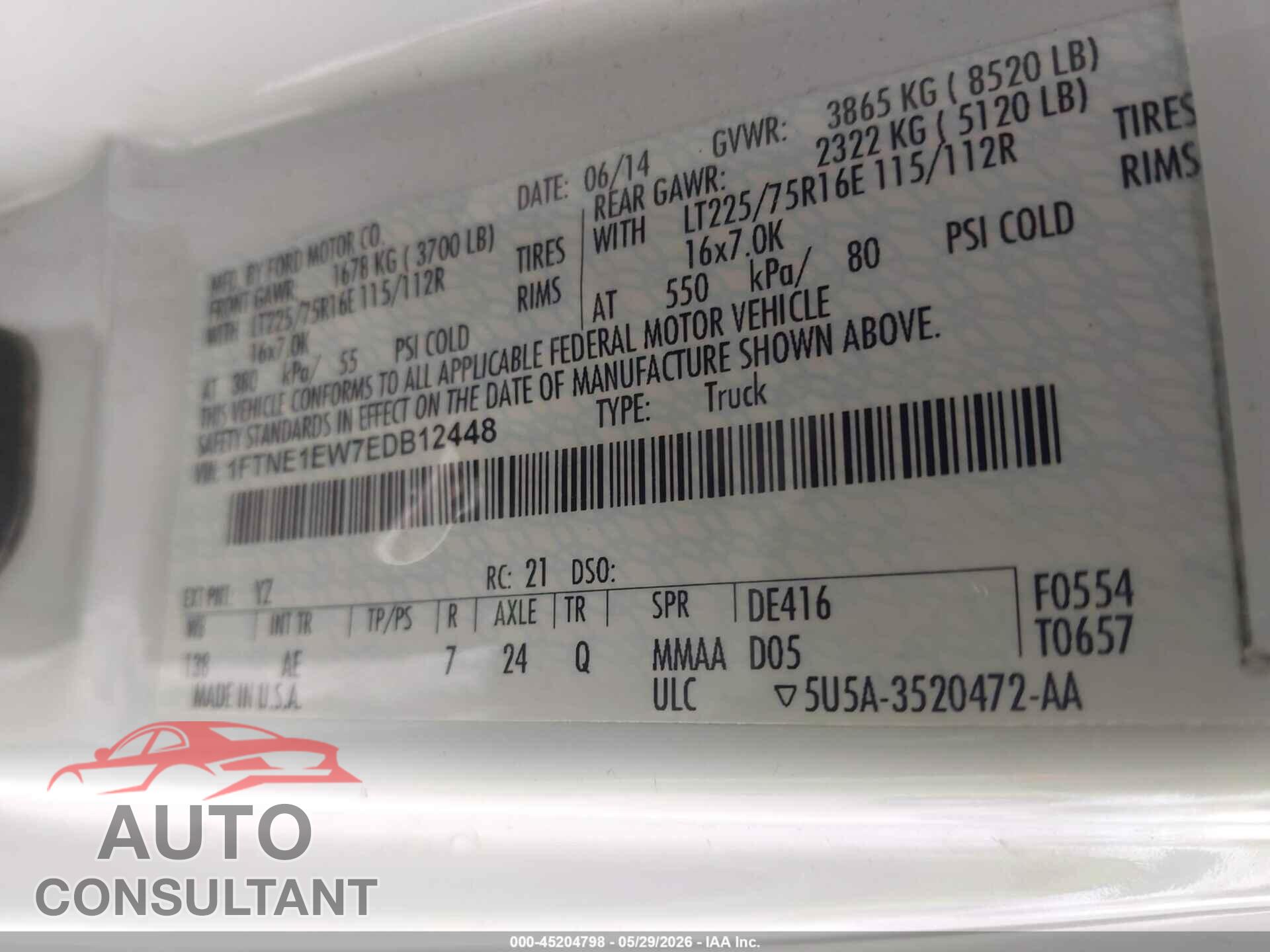 FORD E-150 2014 - 1FTNE1EW7EDB12448