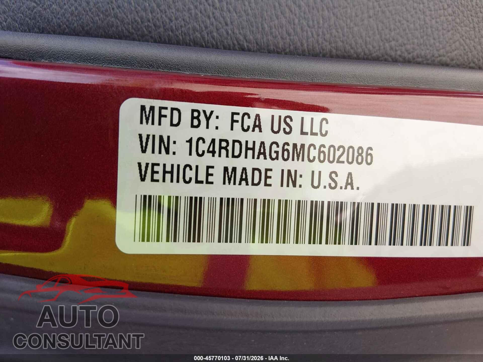 DODGE DURANGO 2021 - 1C4RDHAG6MC602086