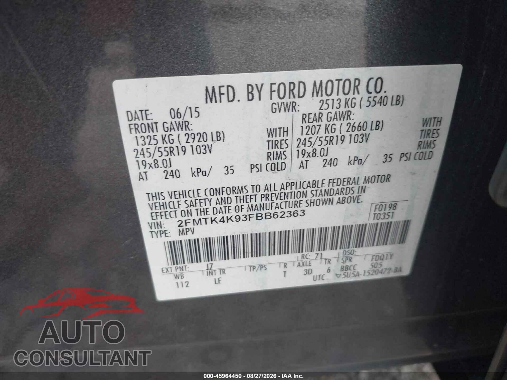 FORD EDGE 2015 - 2FMTK4K93FBB62363