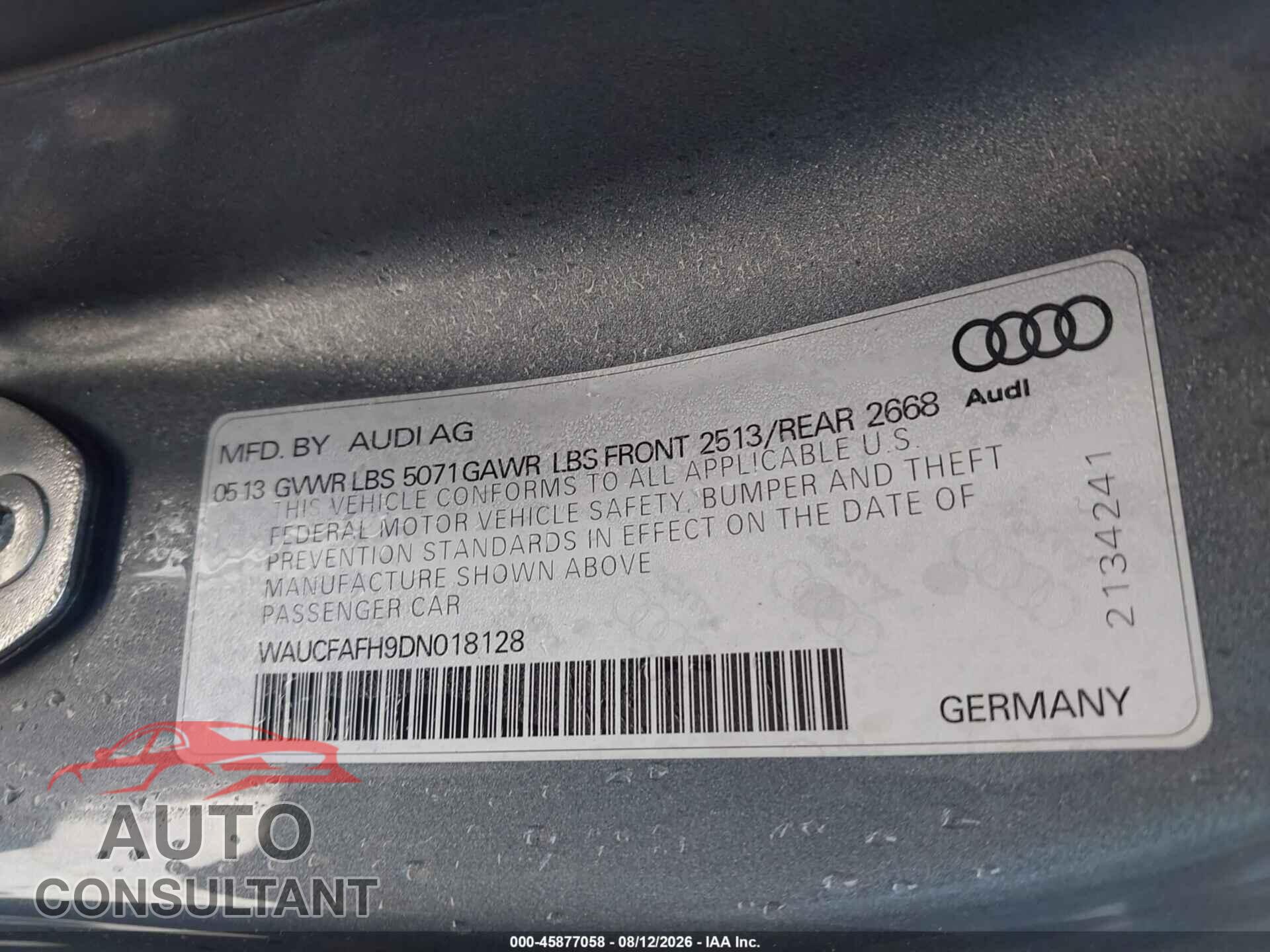 AUDI A5 2013 - WAUCFAFH9DN018128