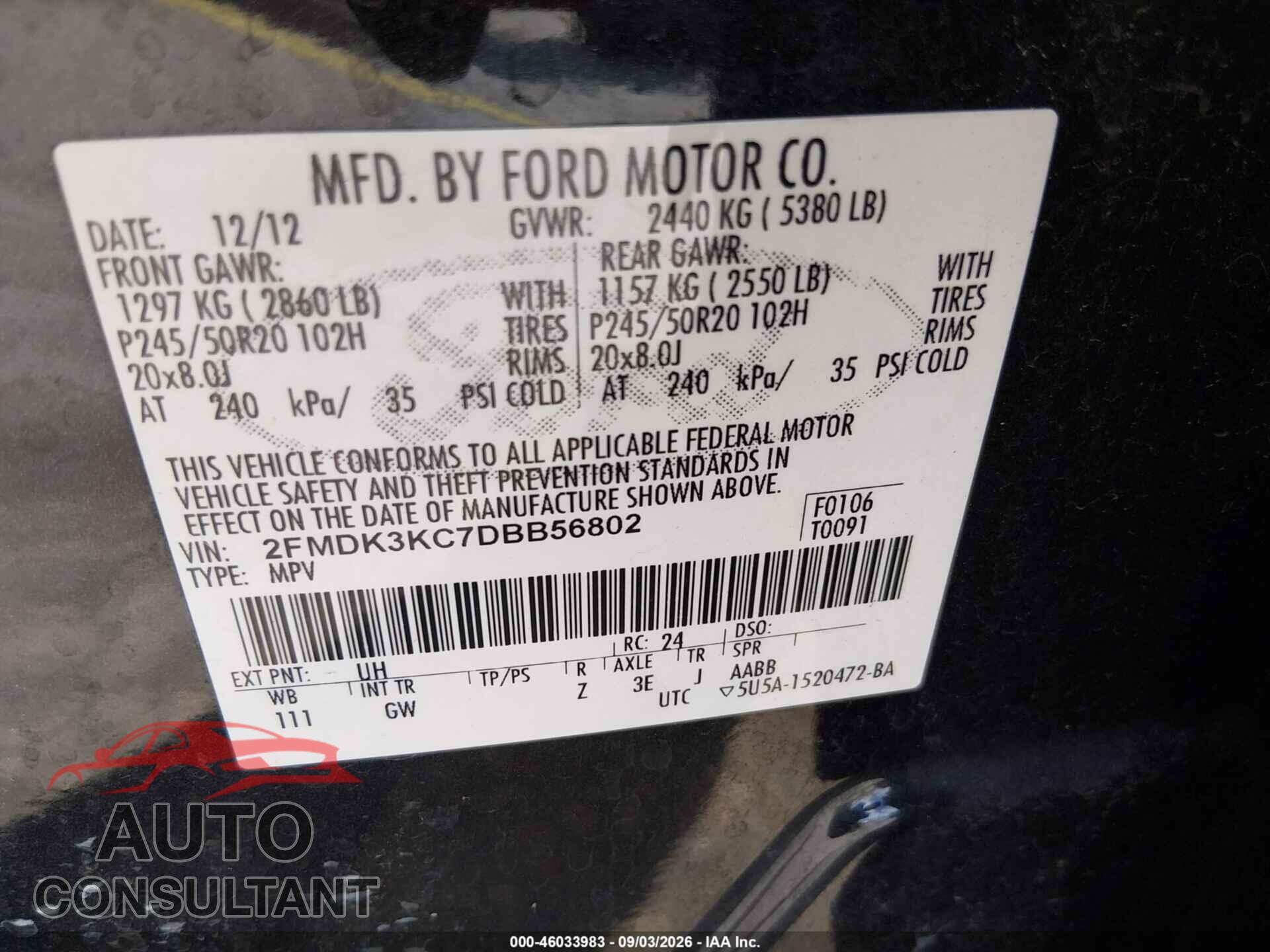 FORD EDGE 2013 - 2FMDK3KC7DBB56802