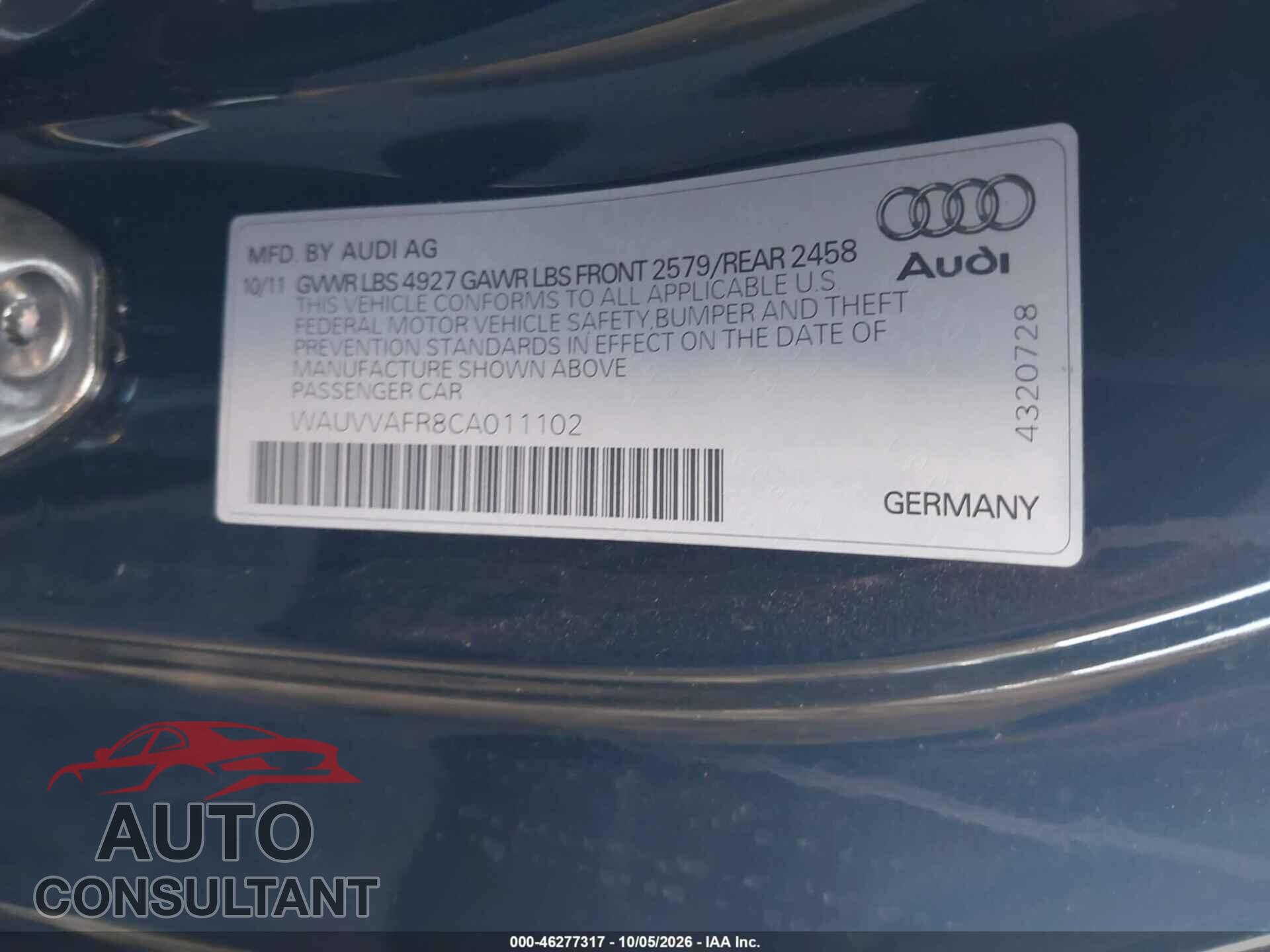 AUDI S5 2012 - WAUVVAFR8CA011102