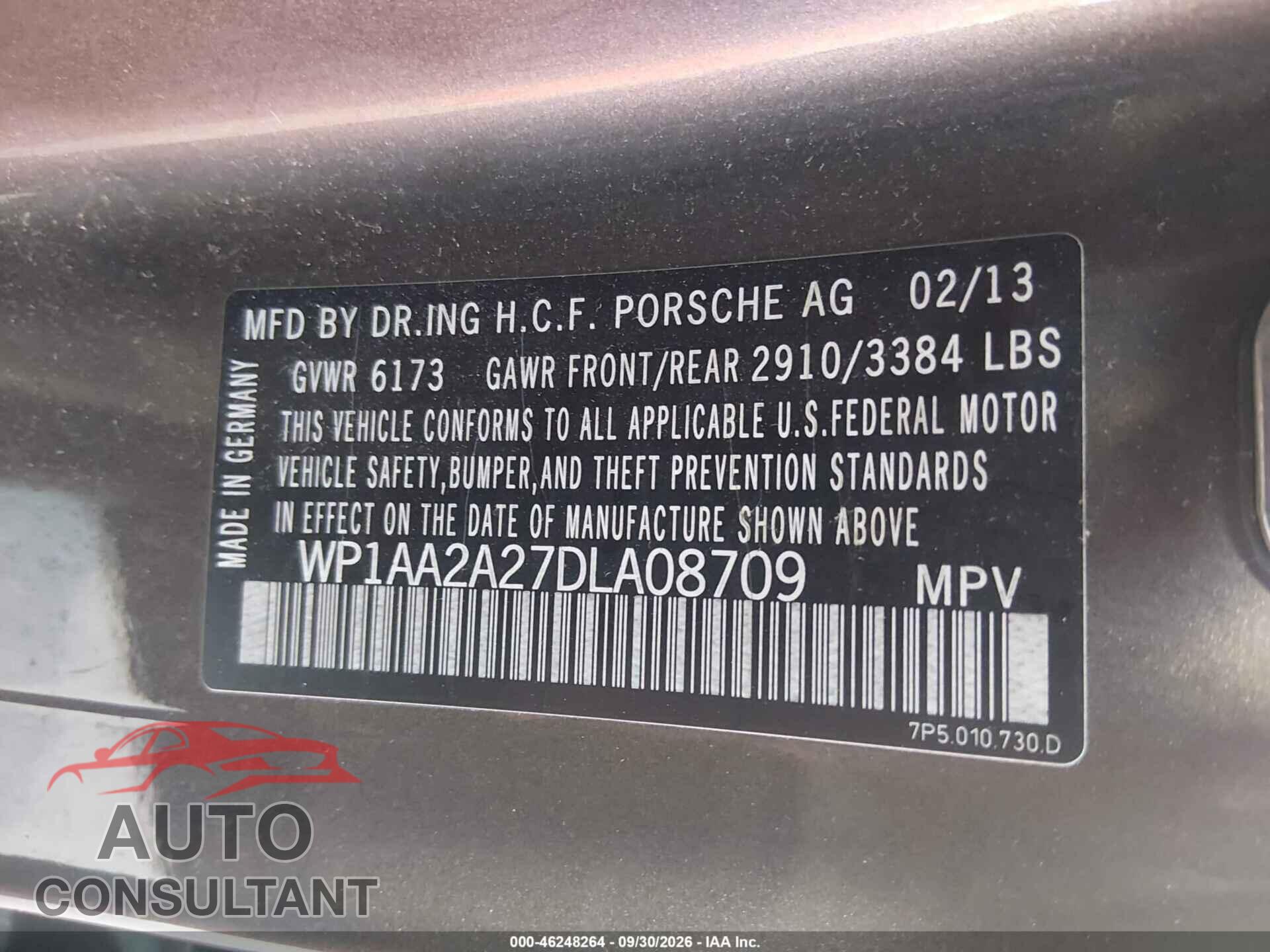 PORSCHE CAYENNE 2013 - WP1AA2A27DLA08709