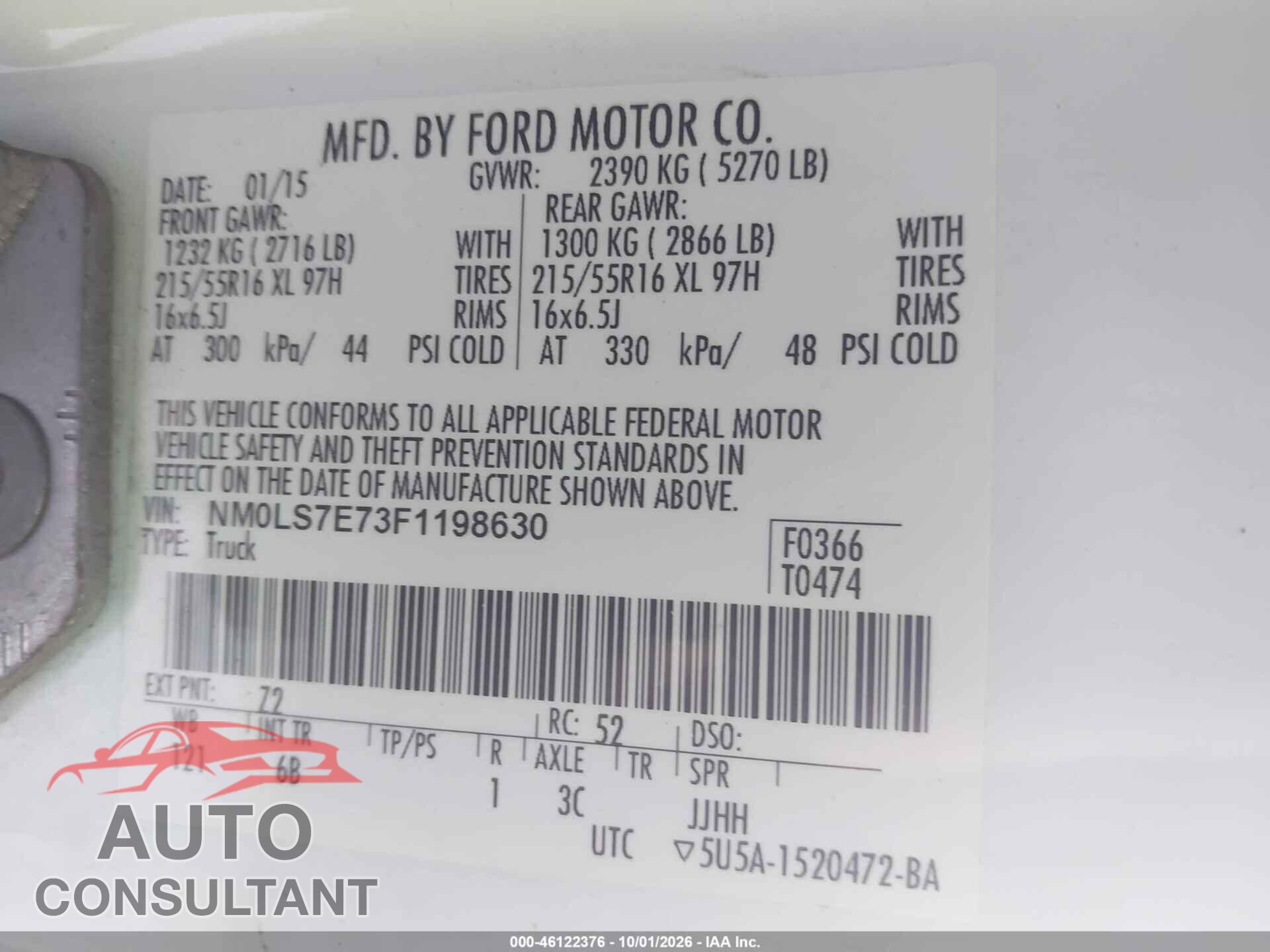 FORD TRANSIT CONNECT 2015 - NM0LS7E73F1198630