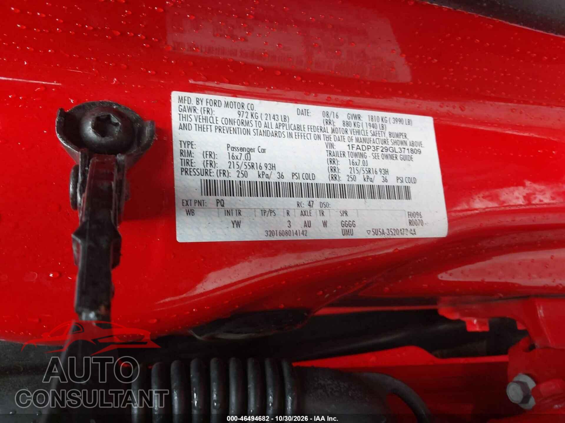 FORD FOCUS 2016 - 1FADP3F29GL371809