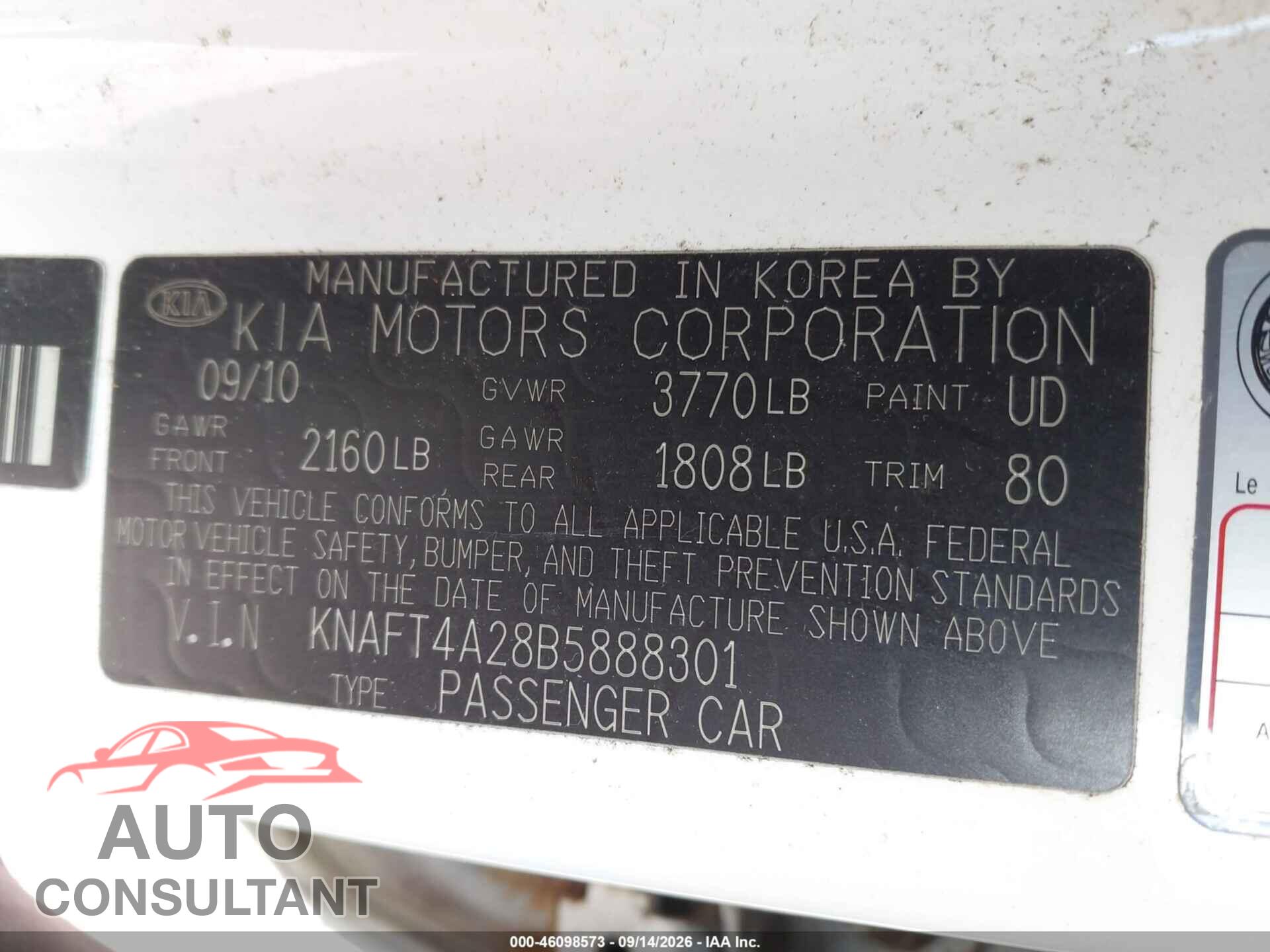 KIA FORTE 2011 - KNAFT4A28B5888301