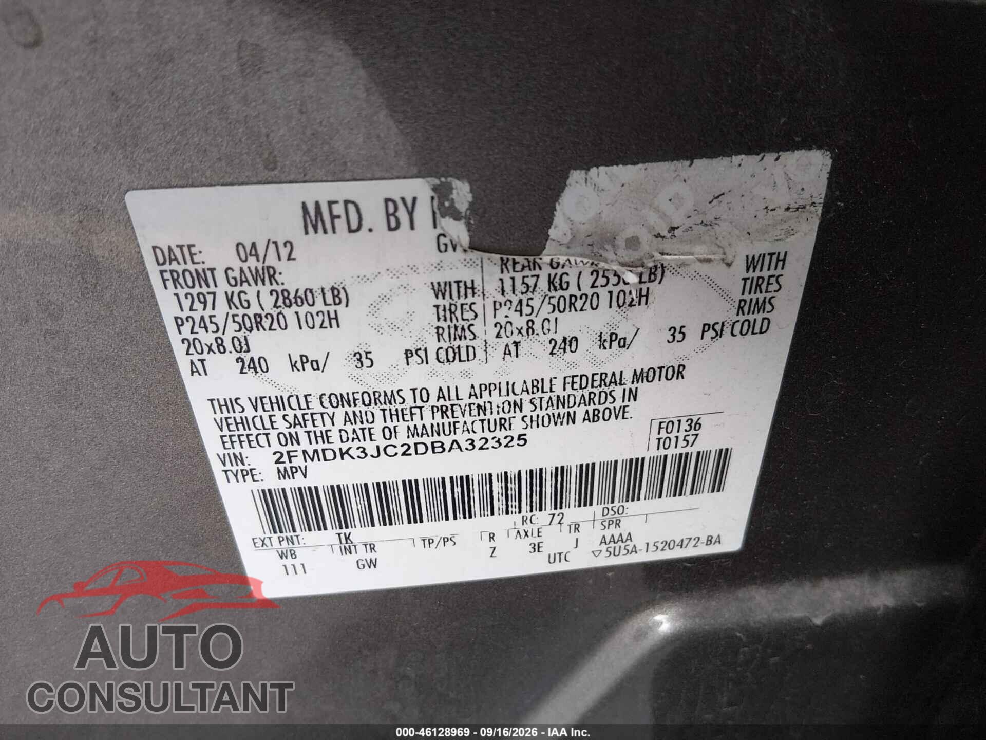 FORD EDGE 2013 - 2FMDK3JC2DBA32325