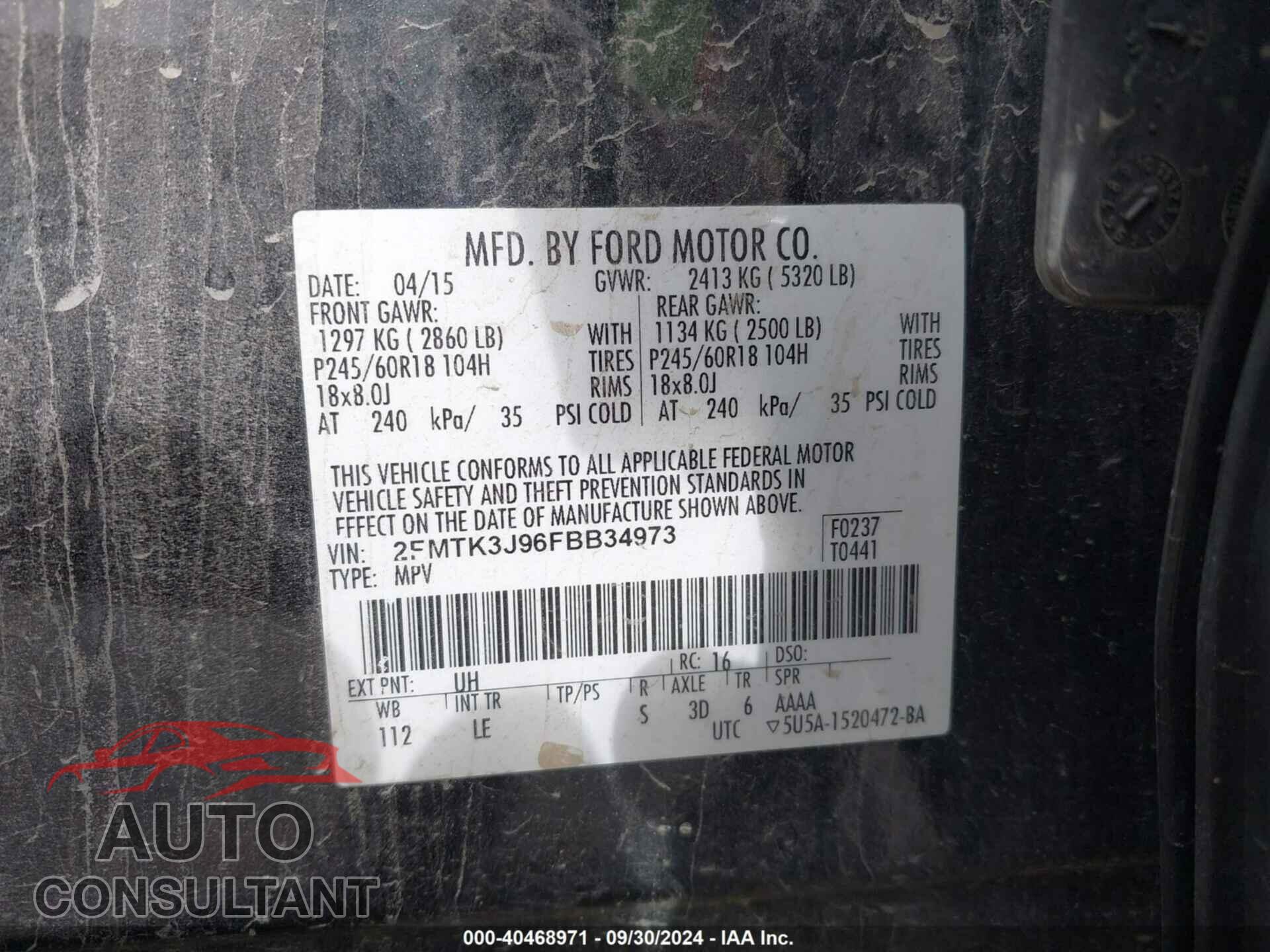 FORD EDGE 2015 - 2FMTK3J96FBB34973