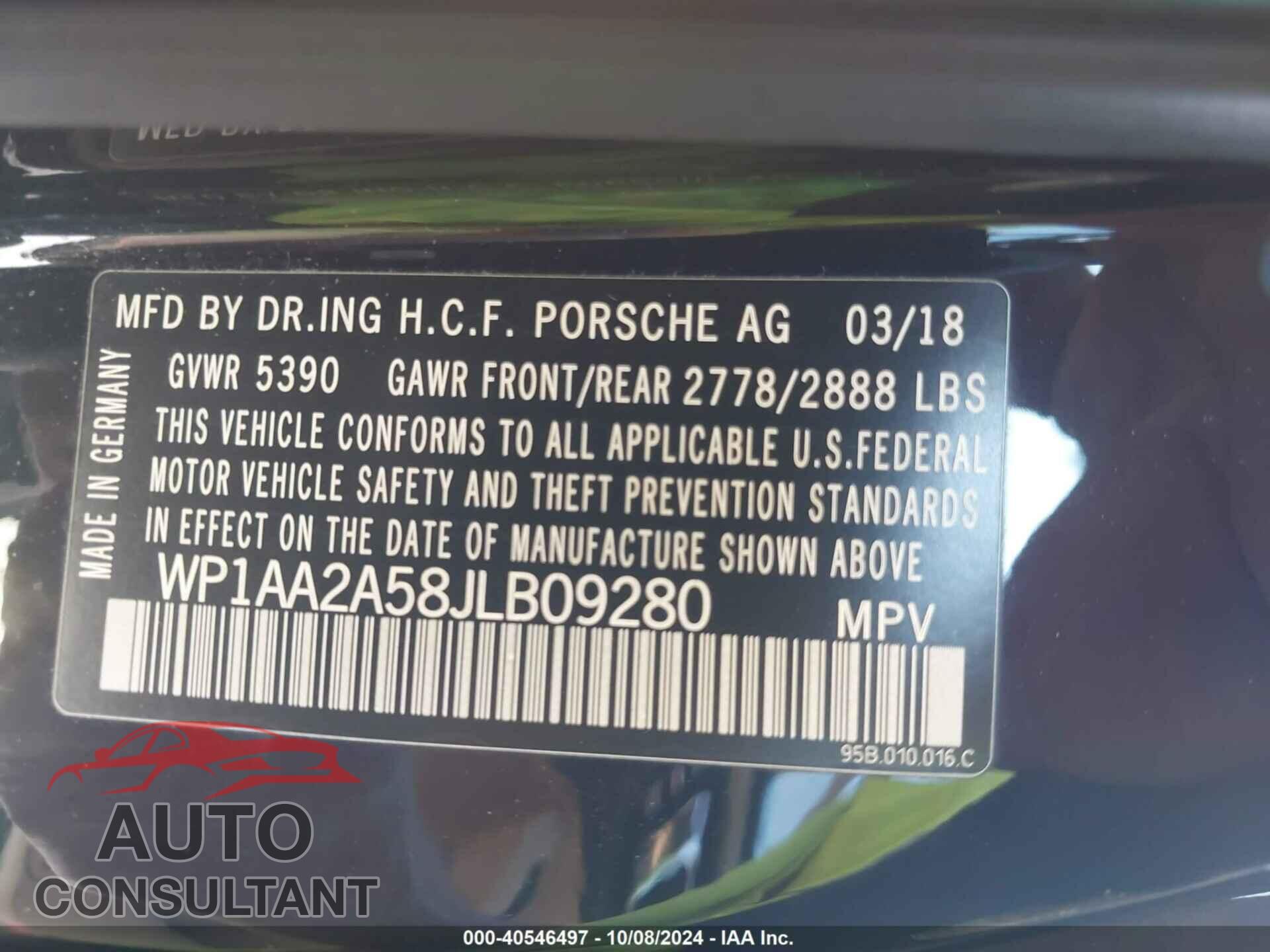 PORSCHE MACAN 2018 - WP1AA2A58JLB09280