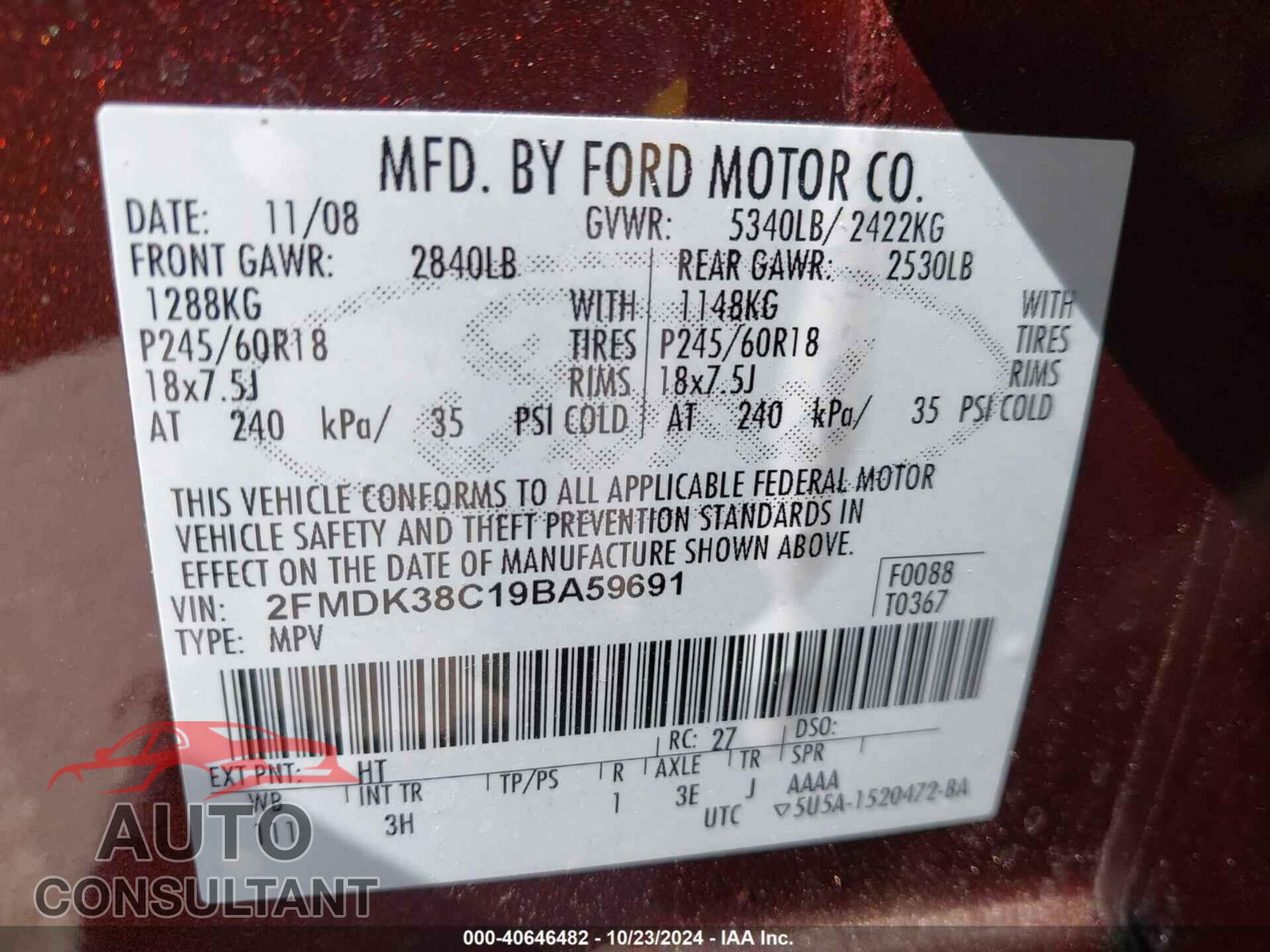 FORD EDGE 2009 - 2FMDK38C19BA59691