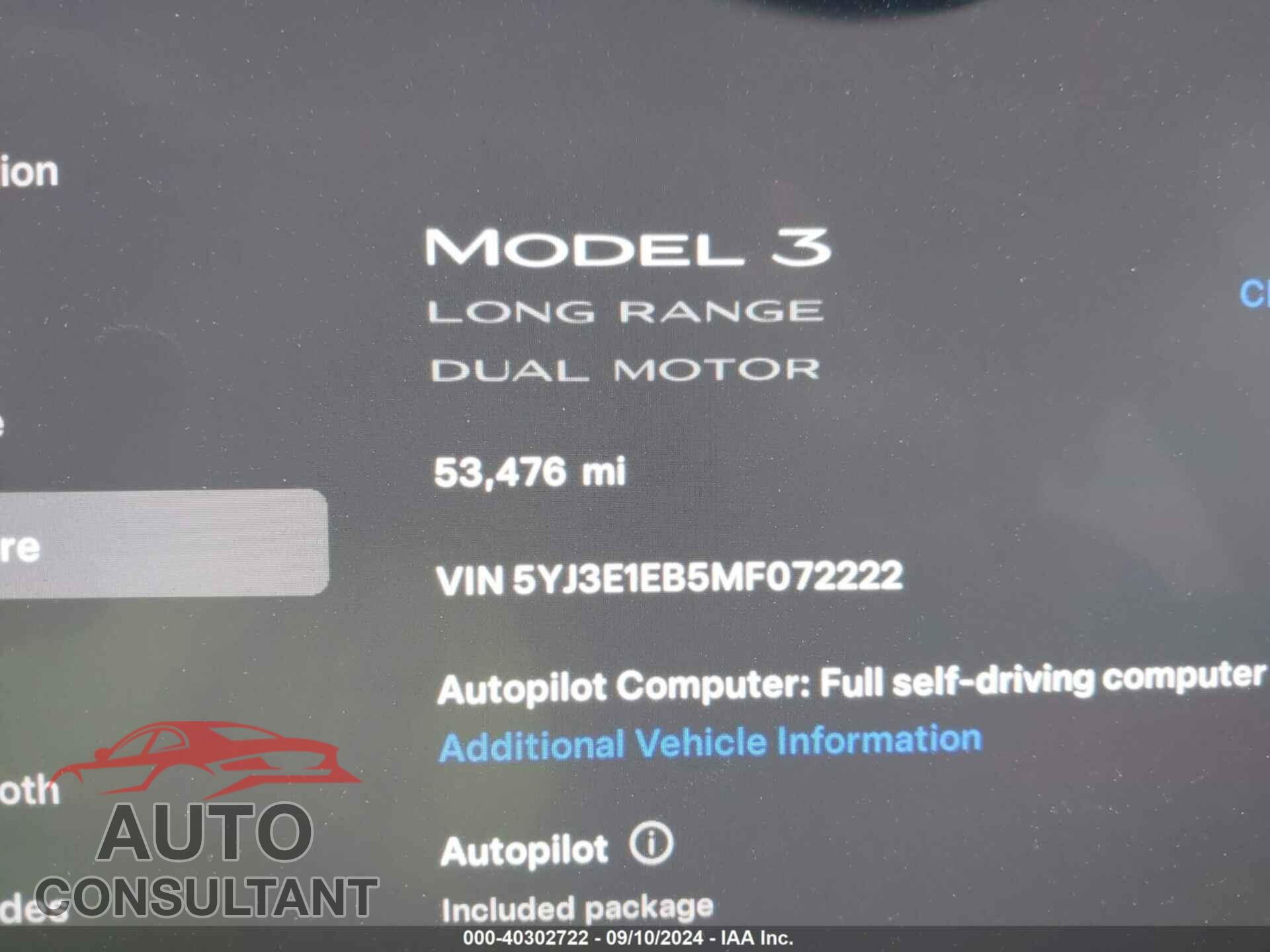 TESLA MODEL 3 2021 - 5YJ3E1EB5MF072222
