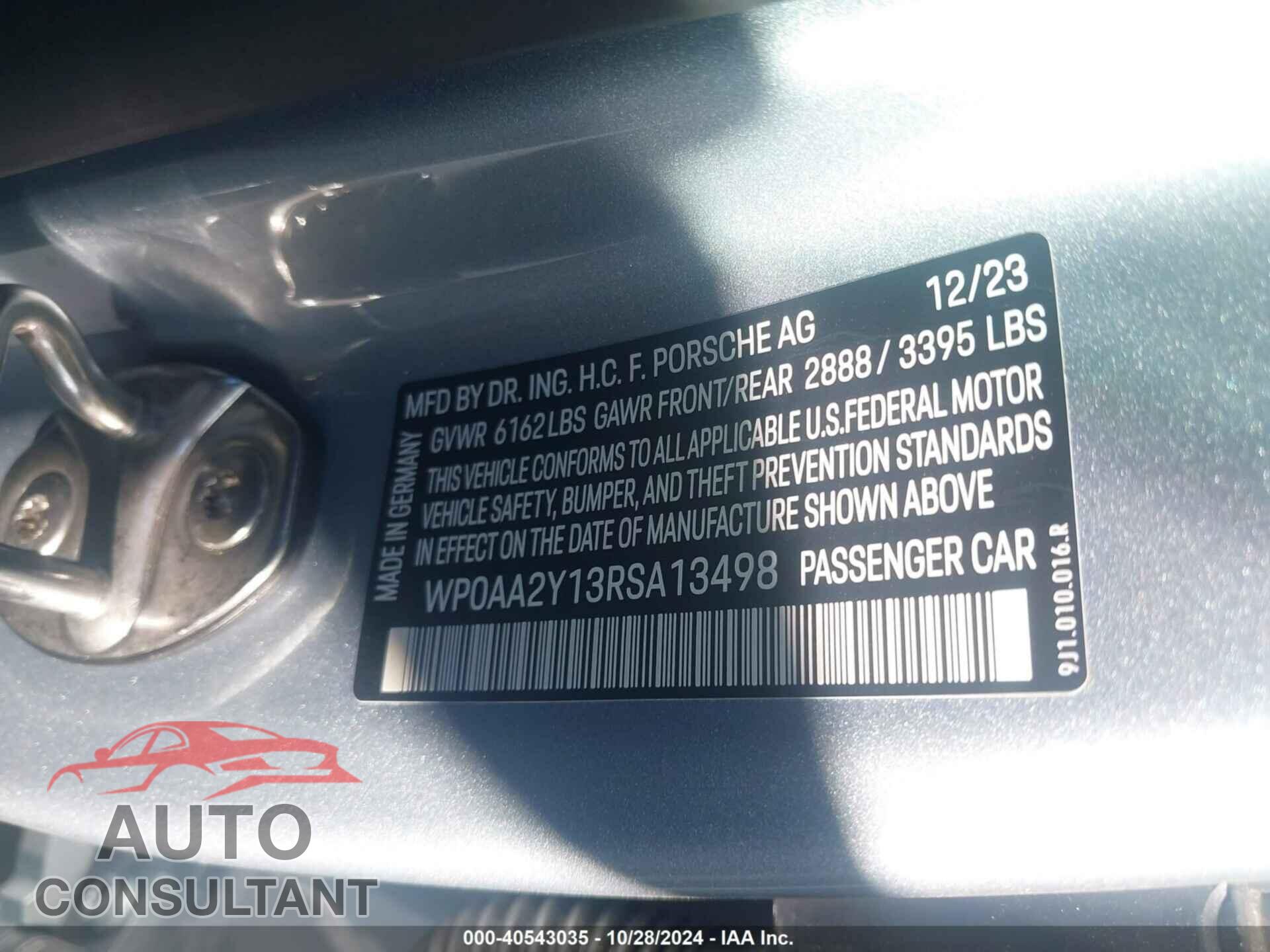 PORSCHE TAYCAN 2024 - WP0AA2Y13RSA13498