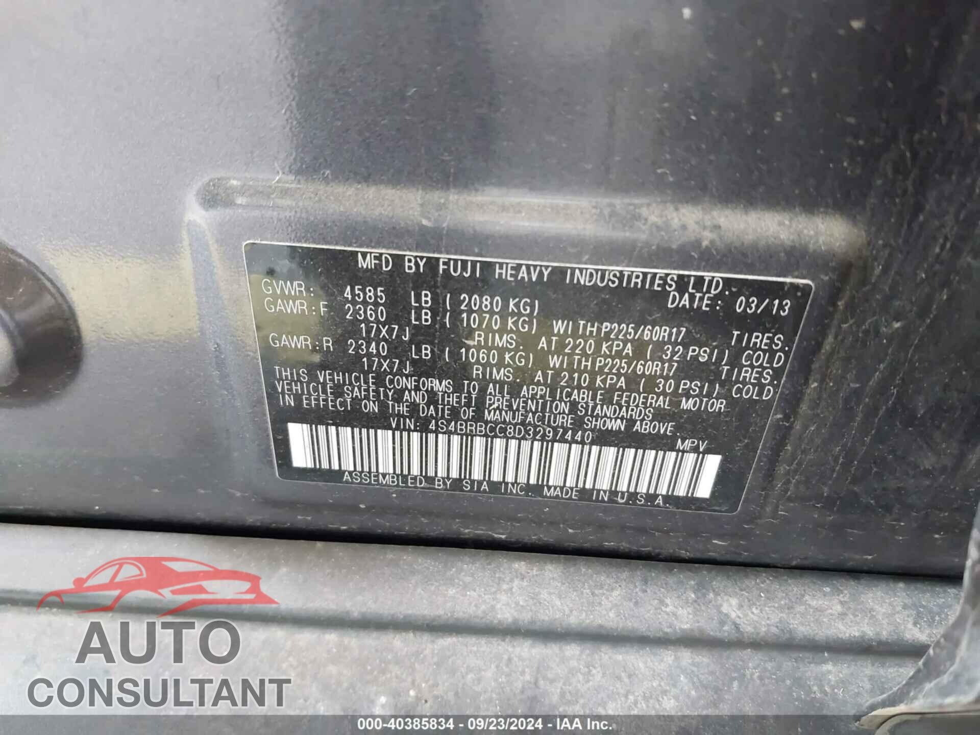 SUBARU OUTBACK 2013 - 4S4BRBCC8D3297440
