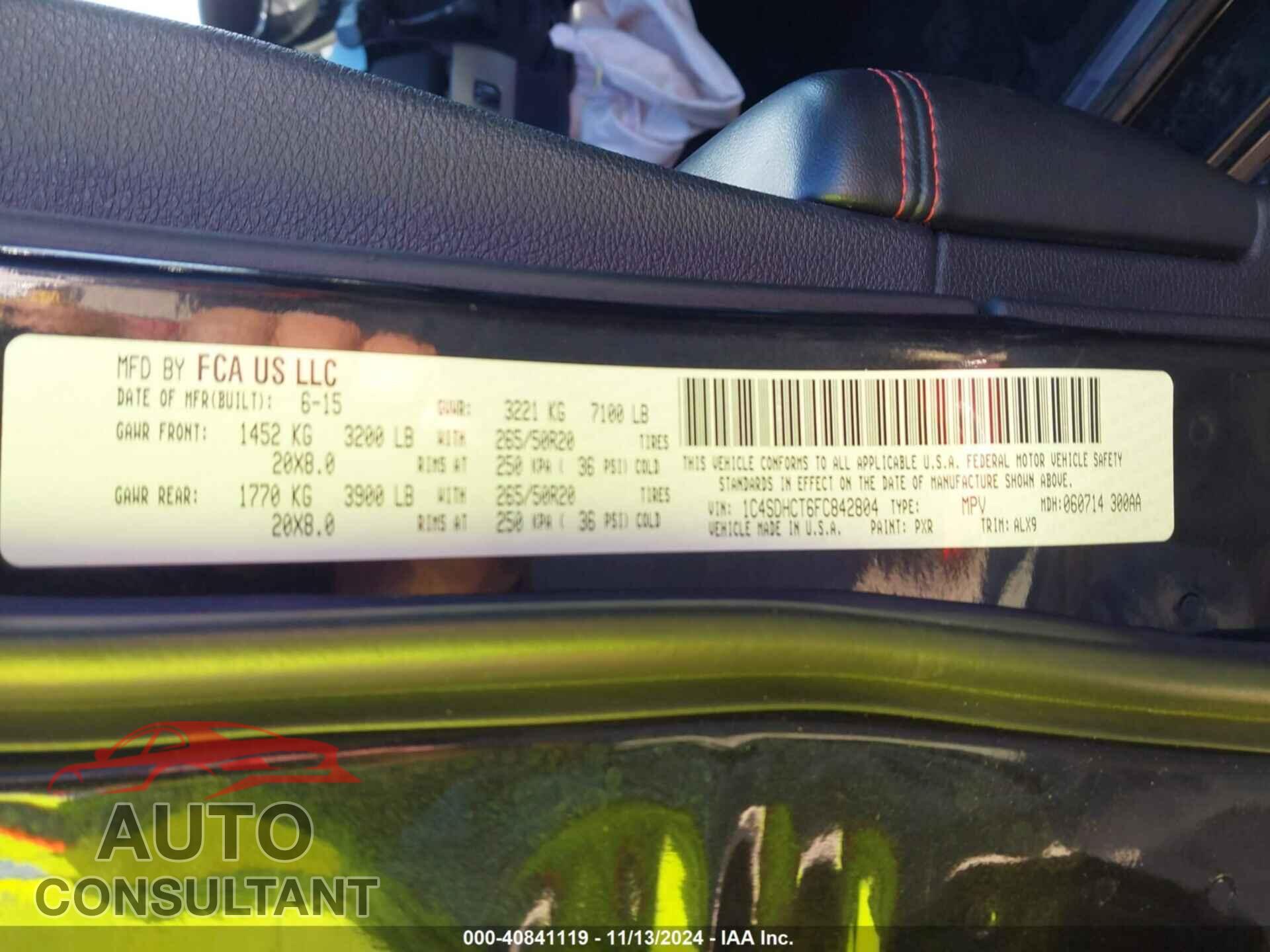 DODGE DURANGO 2015 - 1C4SDHCT6FC842804