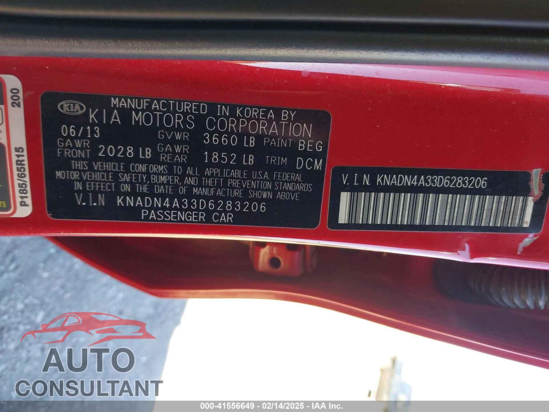KIA RIO 2013 - KNADN4A33D6283206