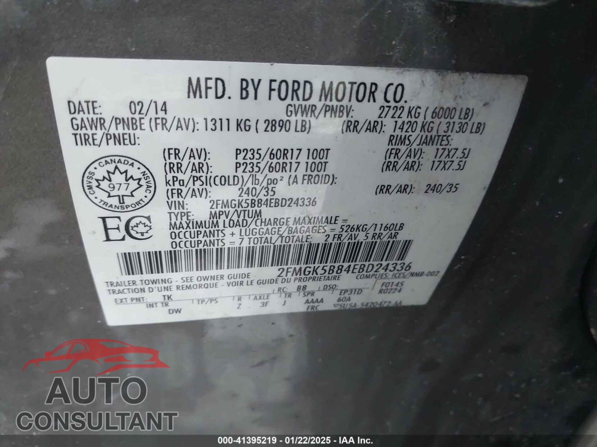 FORD FLEX 2014 - 2FMGK5B84EBD24336