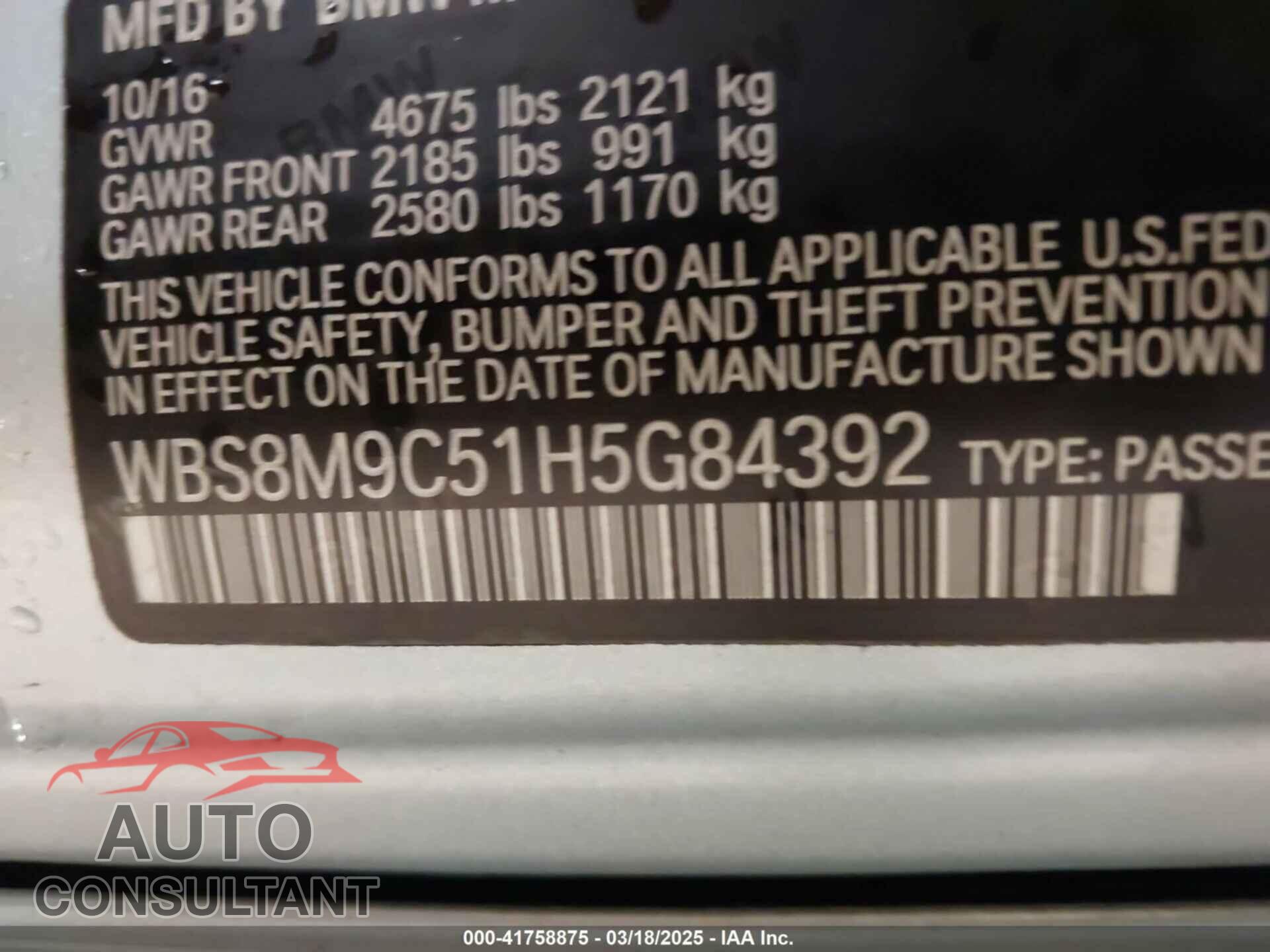 BMW M3 2017 - WBS8M9C51H5G84392