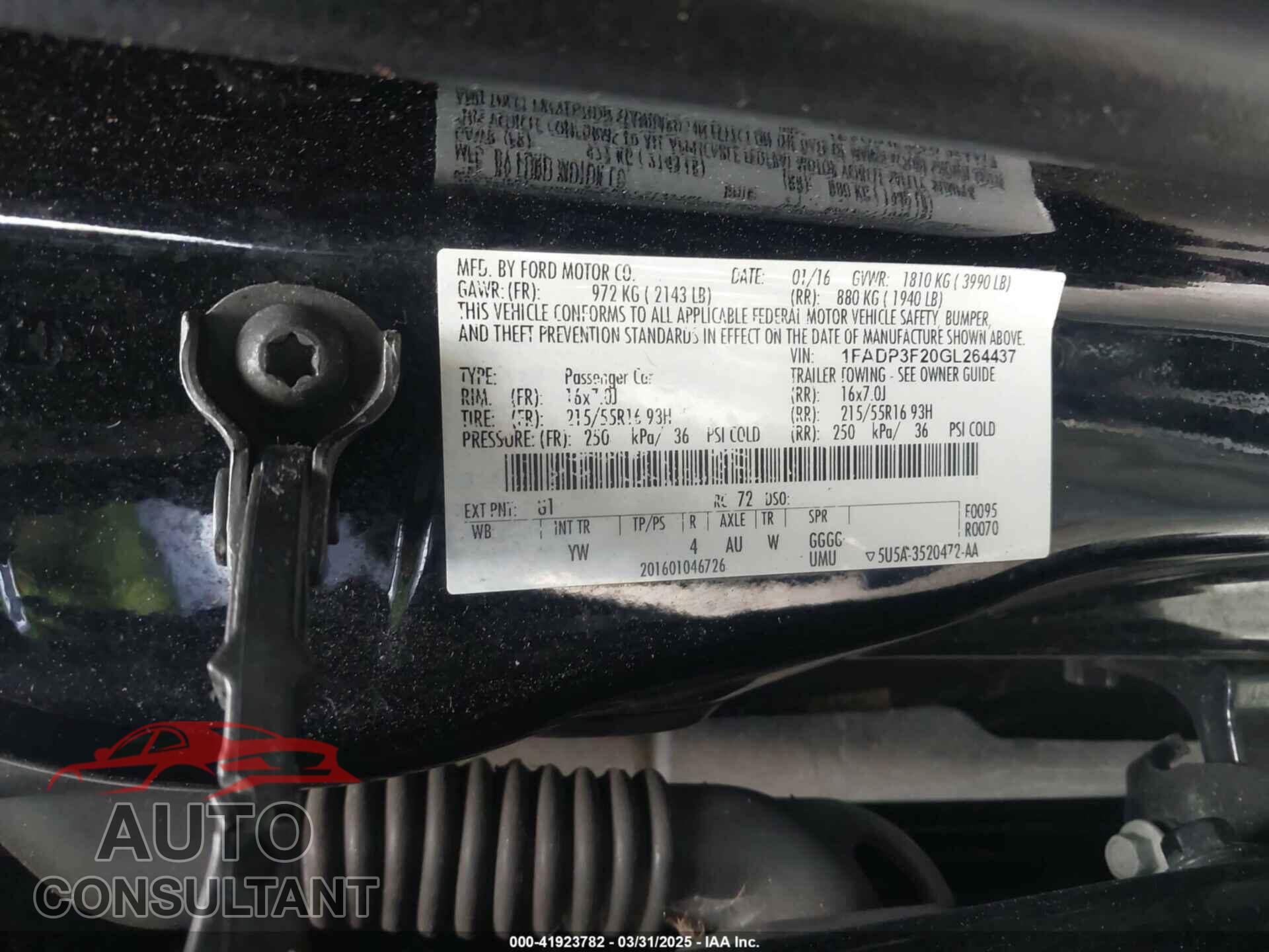FORD FOCUS 2016 - 1FADP3F20GL264437