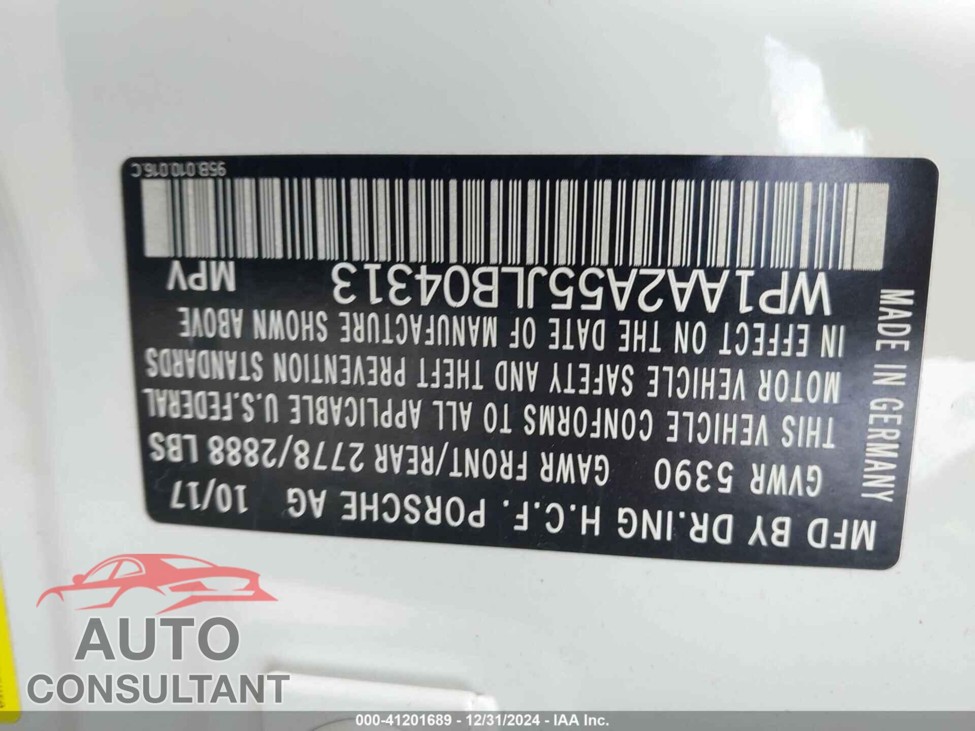 PORSCHE MACAN 2018 - WP1AA2A55JLB04313