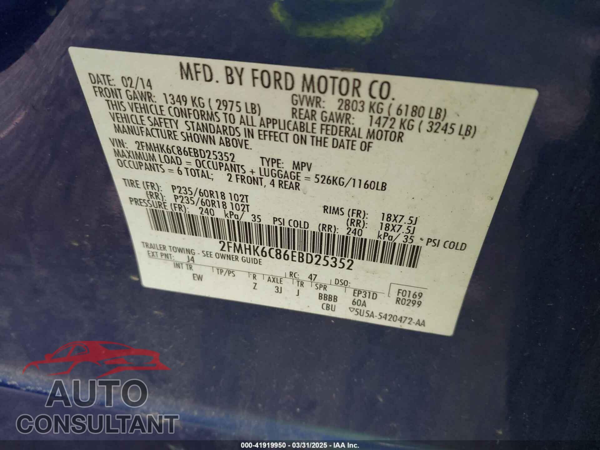 FORD FLEX 2014 - 2FMHK6C86EBD25352