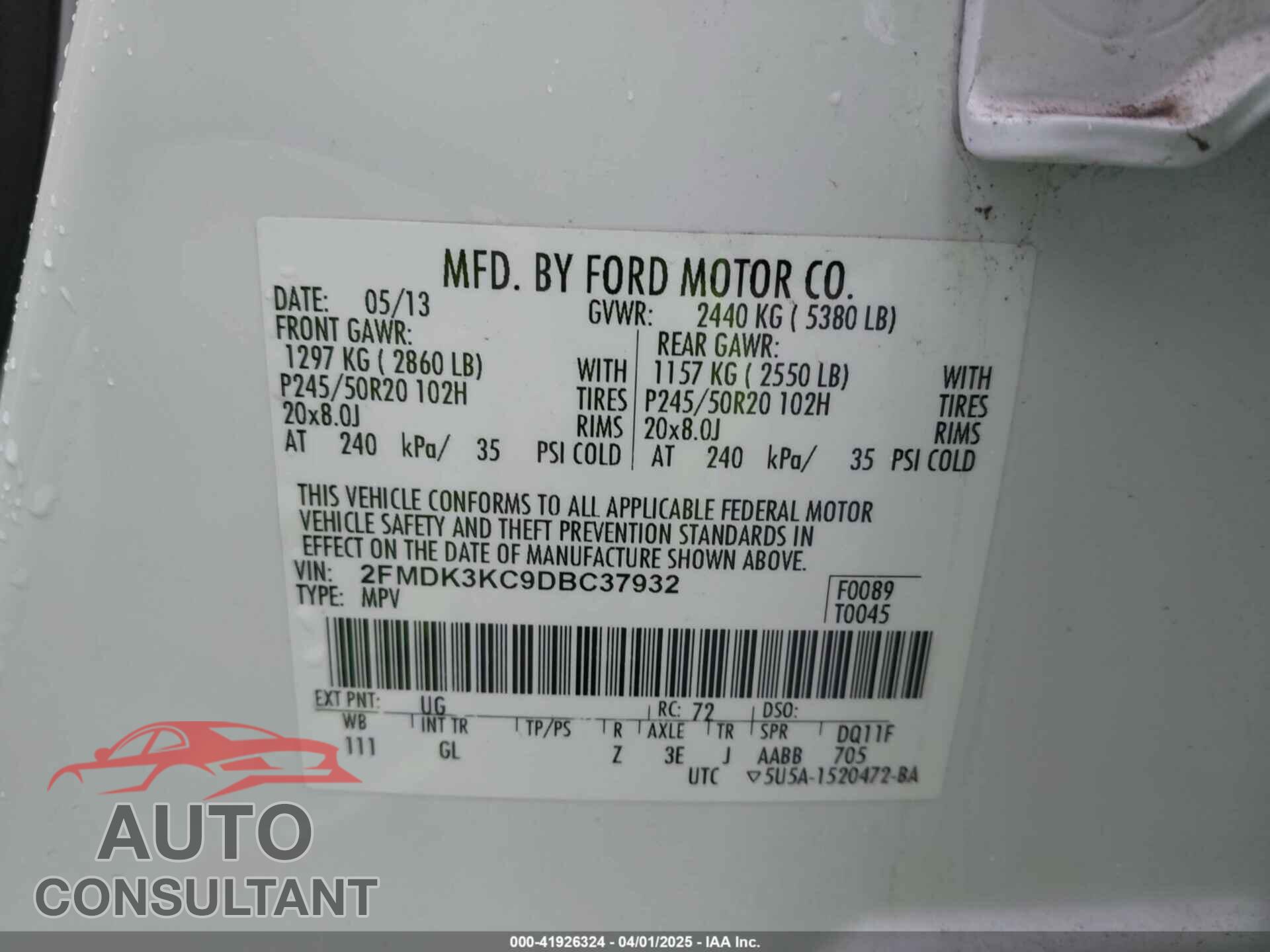 FORD EDGE 2013 - 2FMDK3KC9DBC37932
