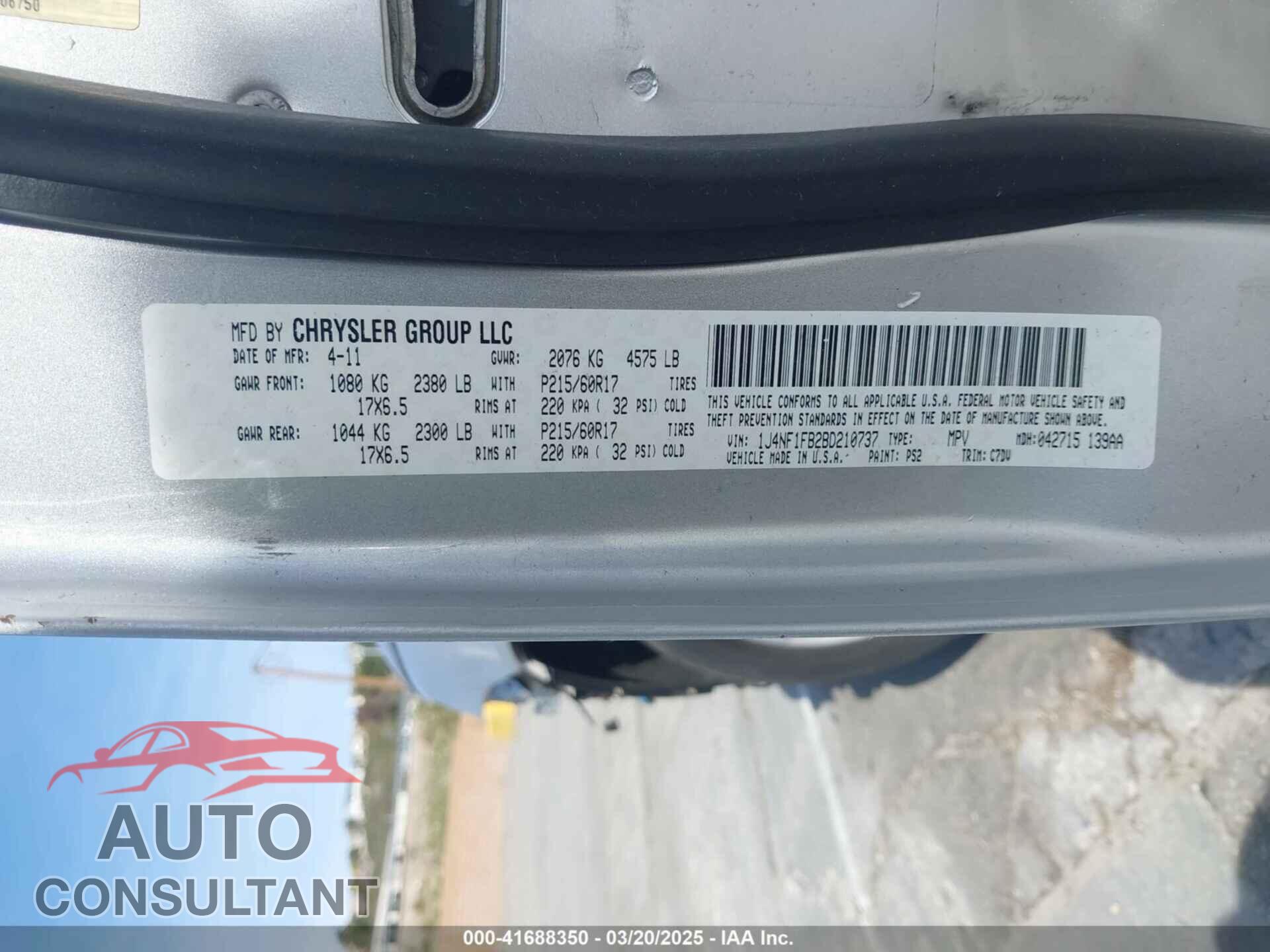 JEEP COMPASS 2011 - 1J4NF1FB2BD210737
