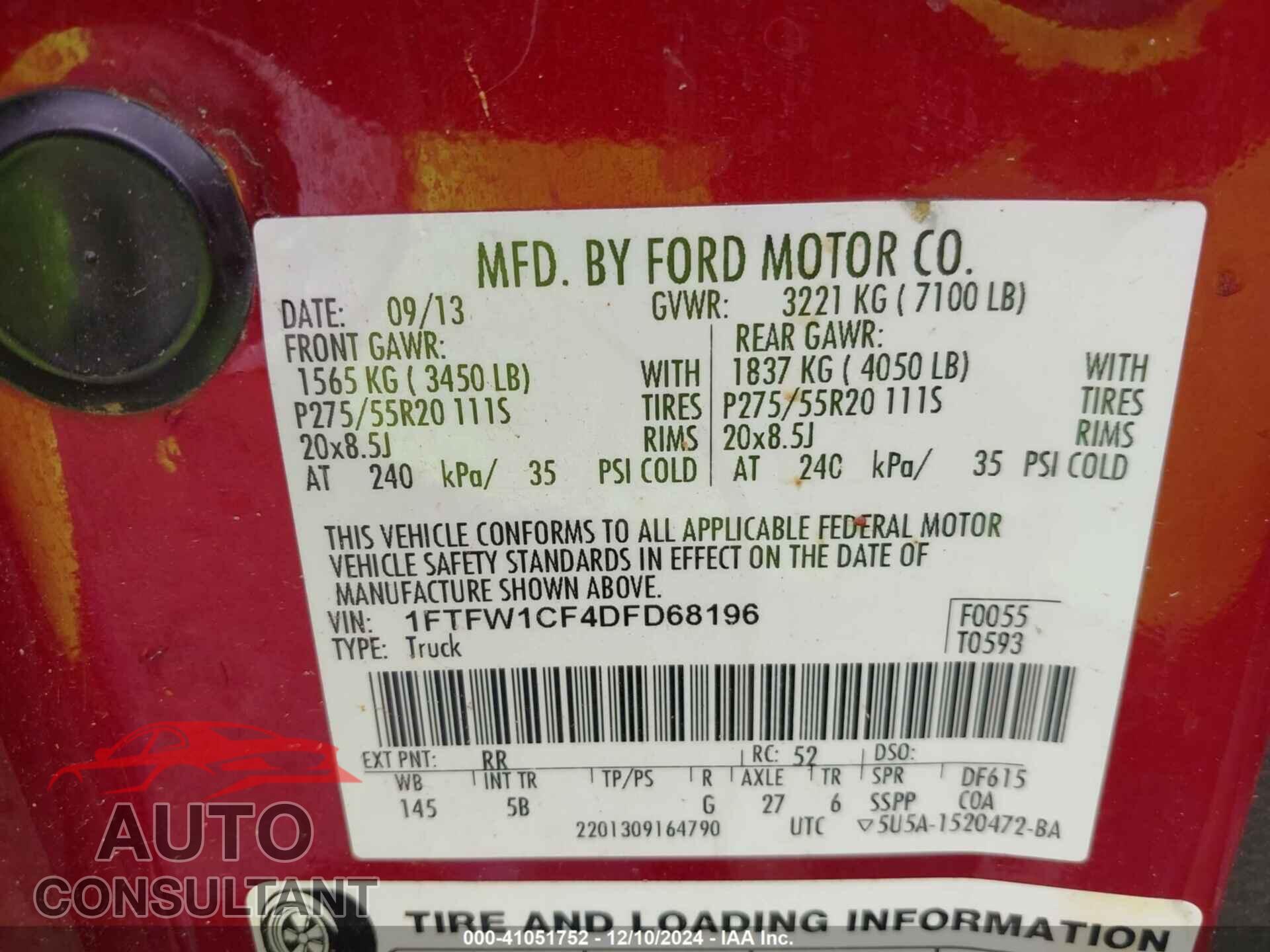 FORD F-150 2013 - 1FTFW1CF4DFD68196