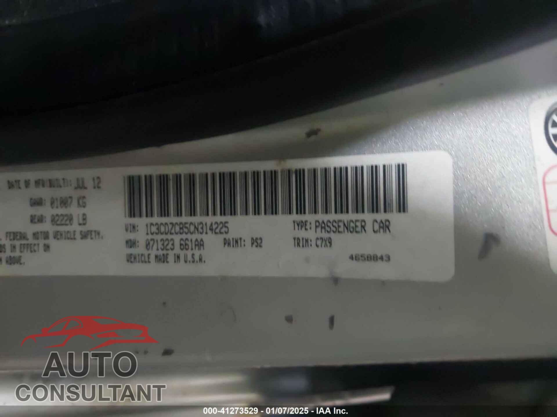 DODGE AVENGER 2012 - 1C3CDZCB5CN314225