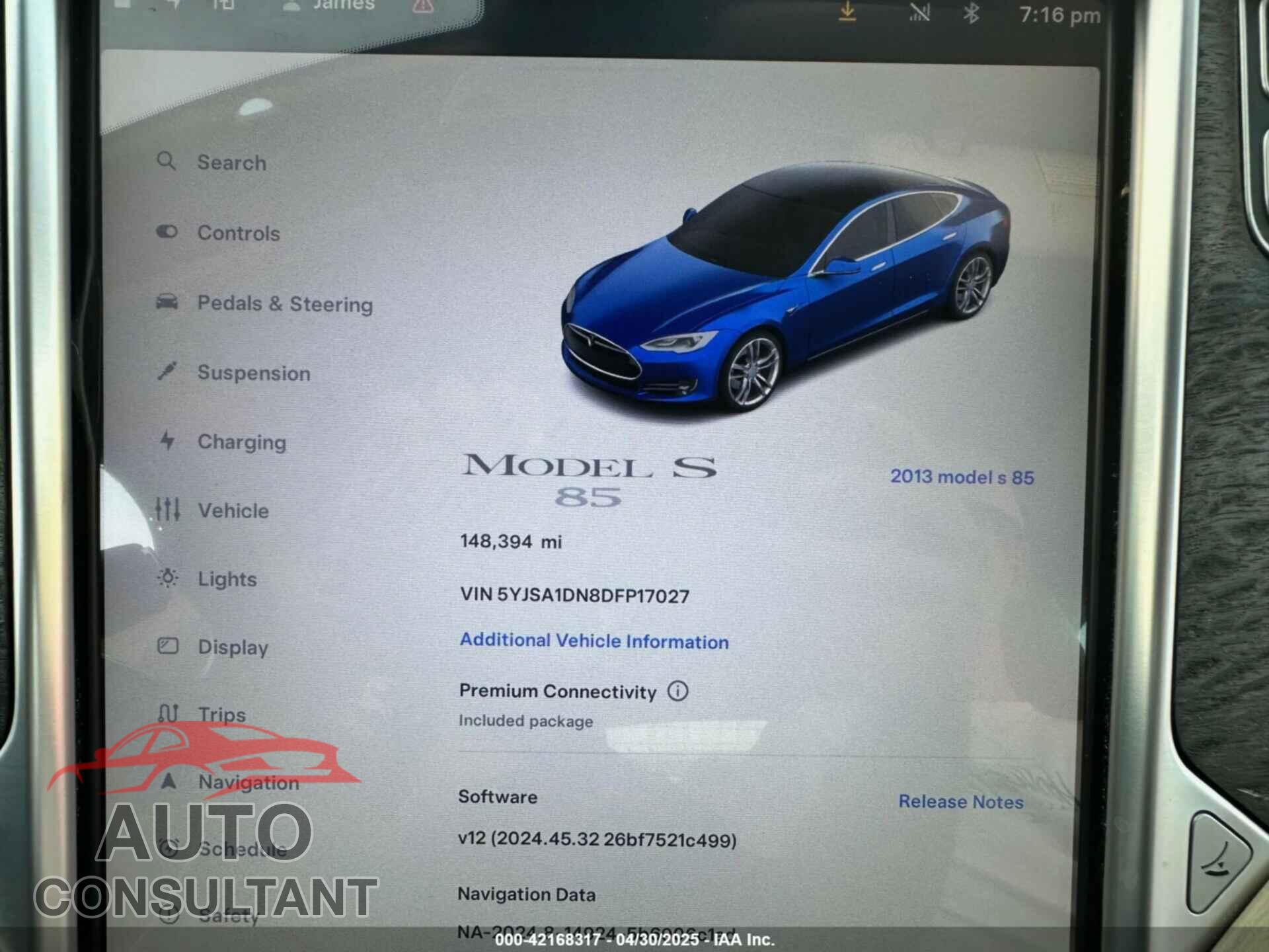 TESLA MODEL S 2013 - 5YJSA1DN8DFP17027