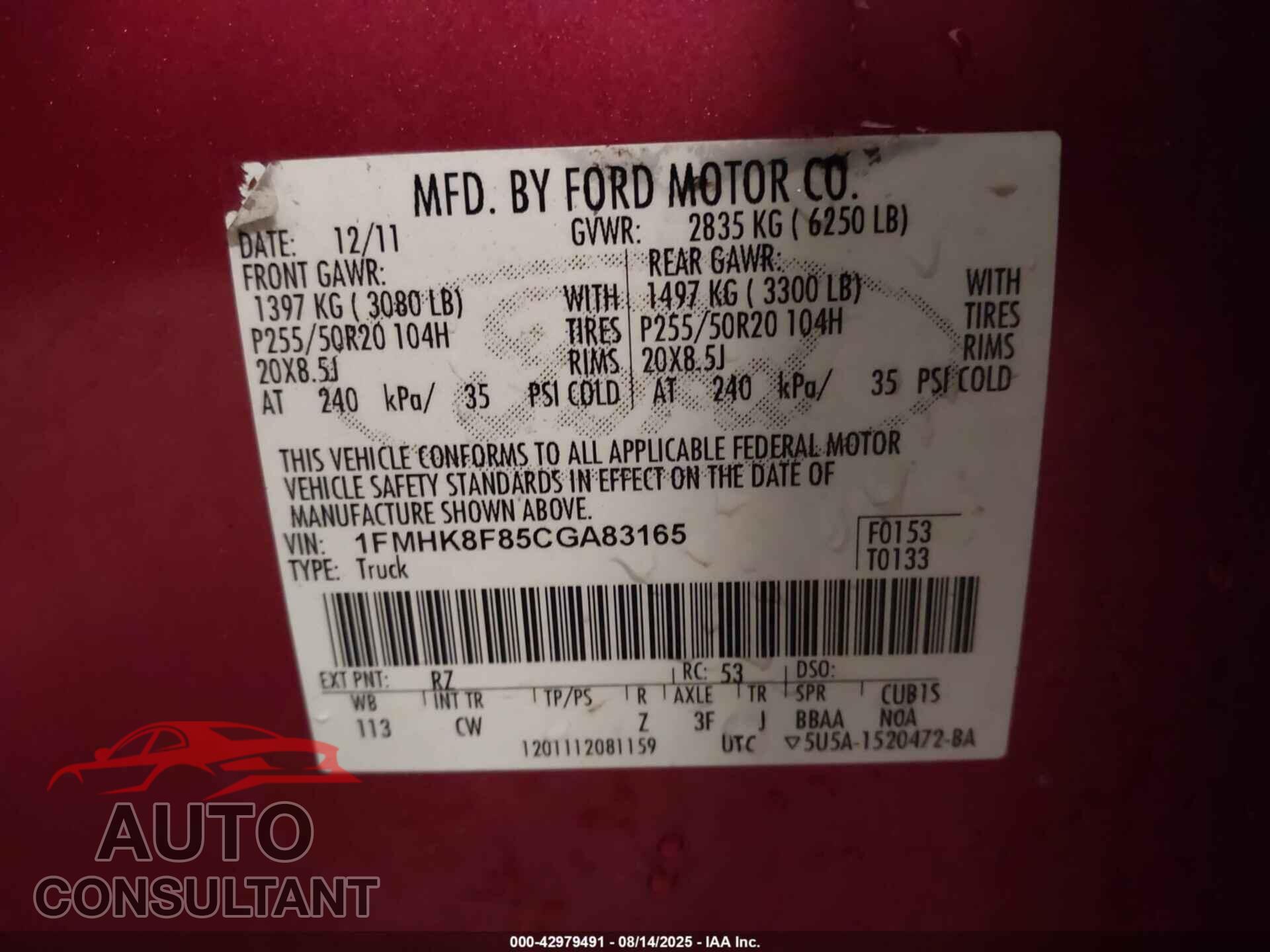 FORD EXPLORER 2012 - 1FMHK8F85CGA83165