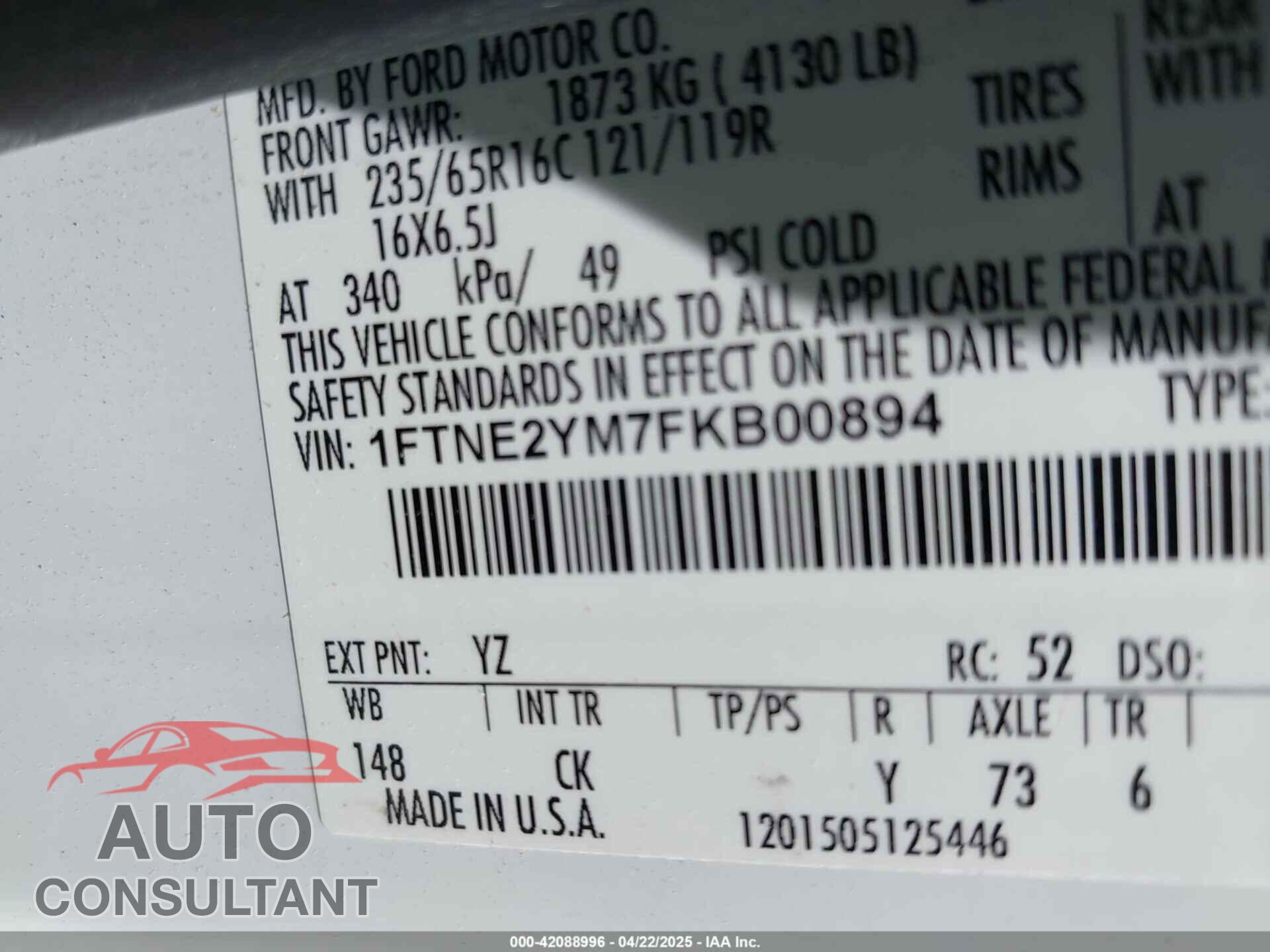 FORD TRANSIT-150 2015 - 1FTNE2YM7FKB00894