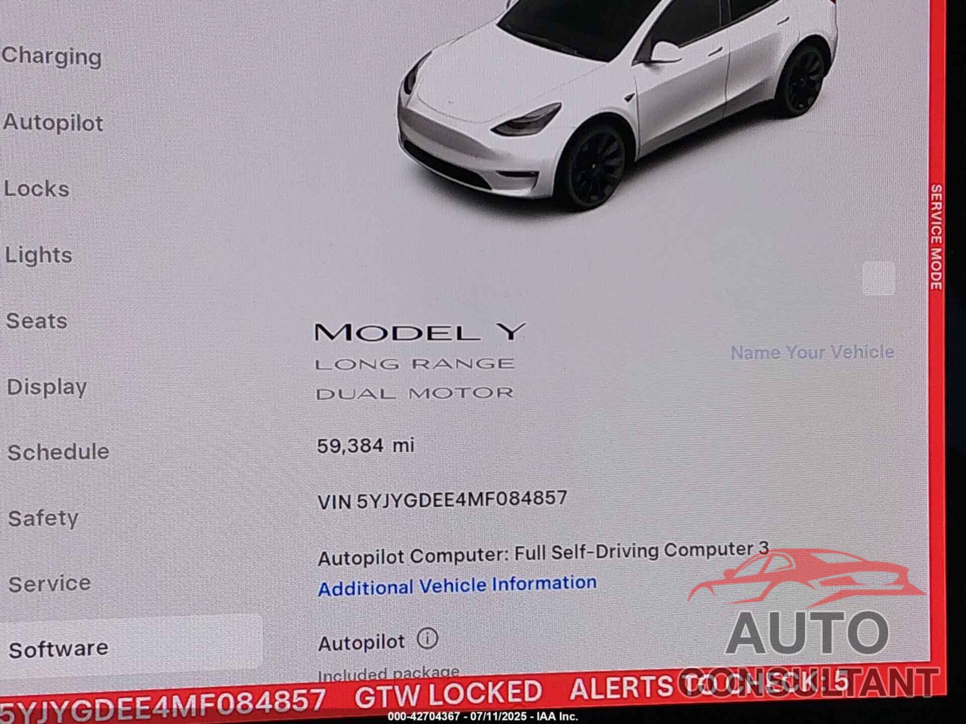 TESLA MODEL Y 2021 - 5YJYGDEE4MF084857