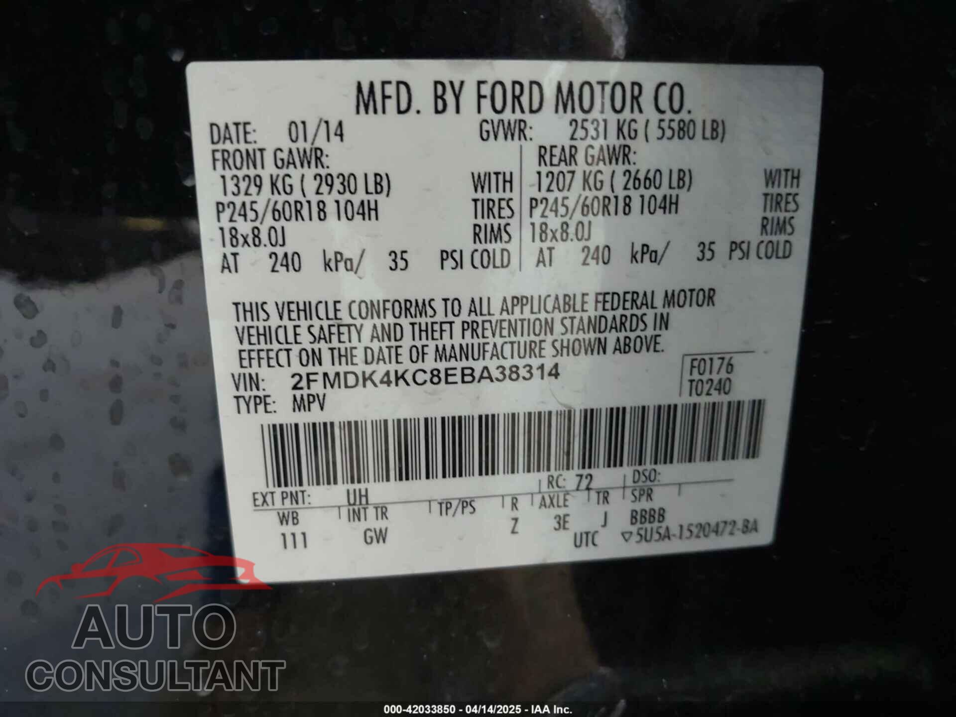 FORD EDGE 2014 - 2FMDK4KC8EBA38314