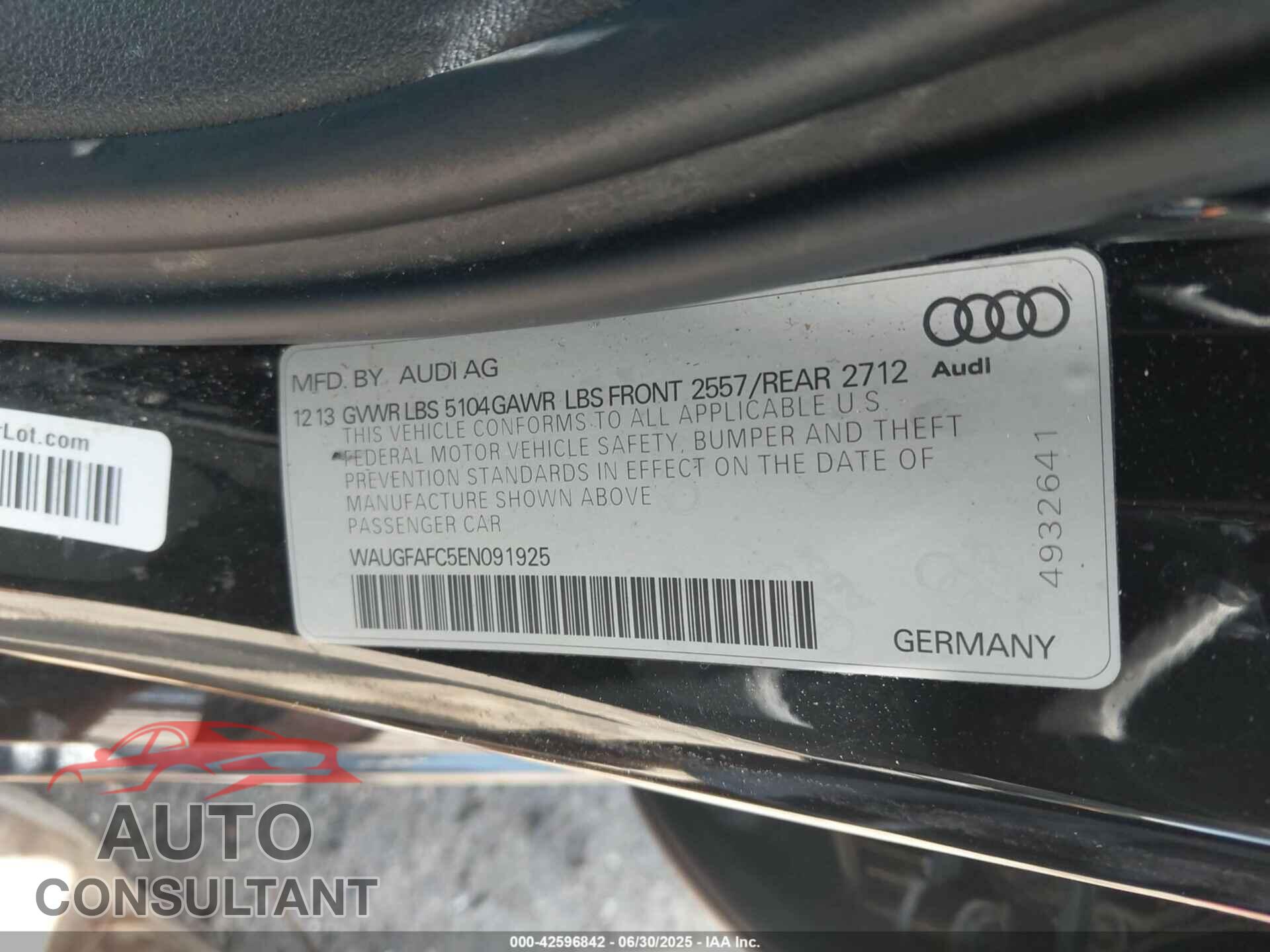 AUDI A6 2014 - WAUGFAFC5EN091925