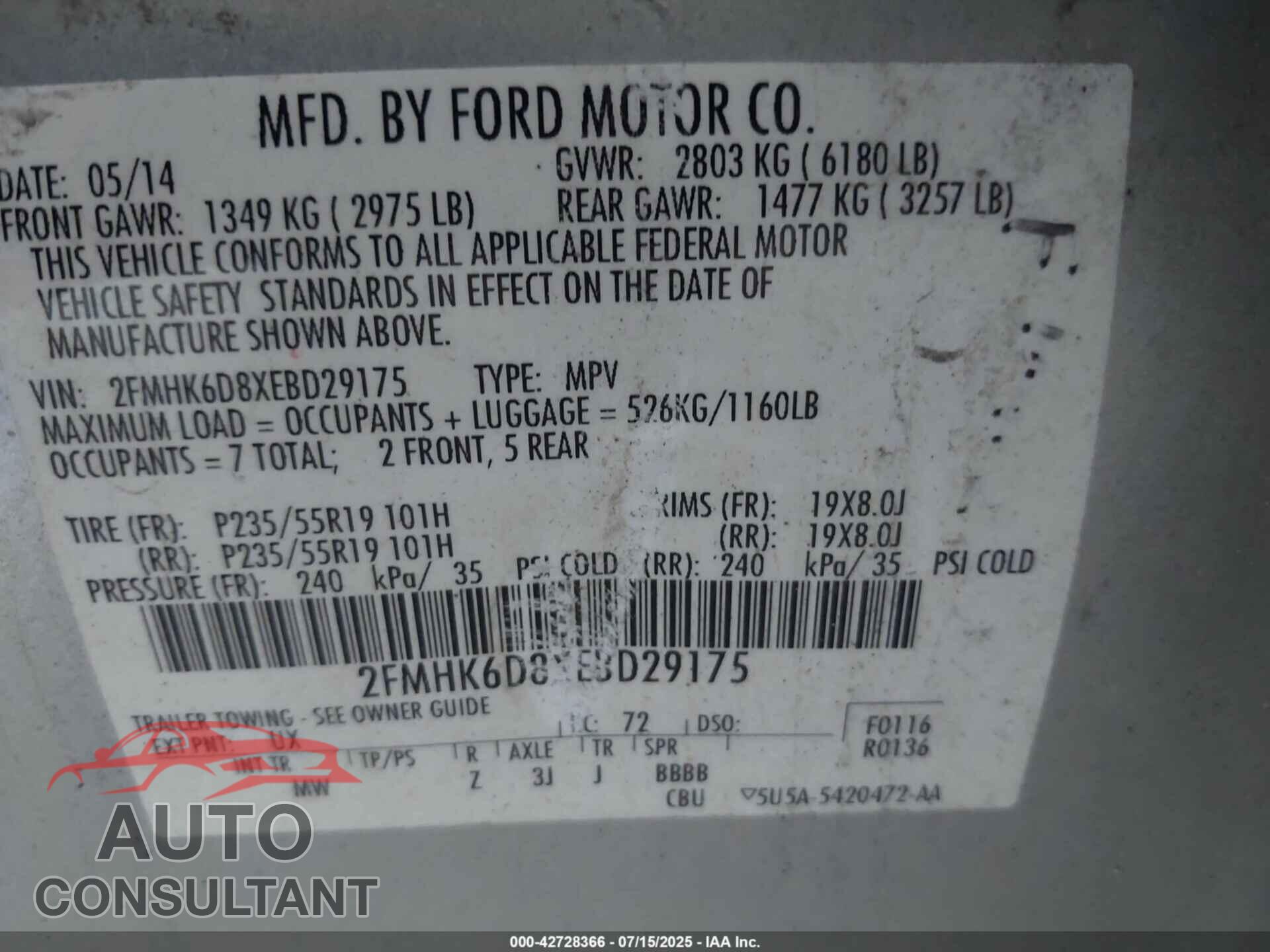 FORD FLEX 2014 - 2FMHK6D8XEBD29175