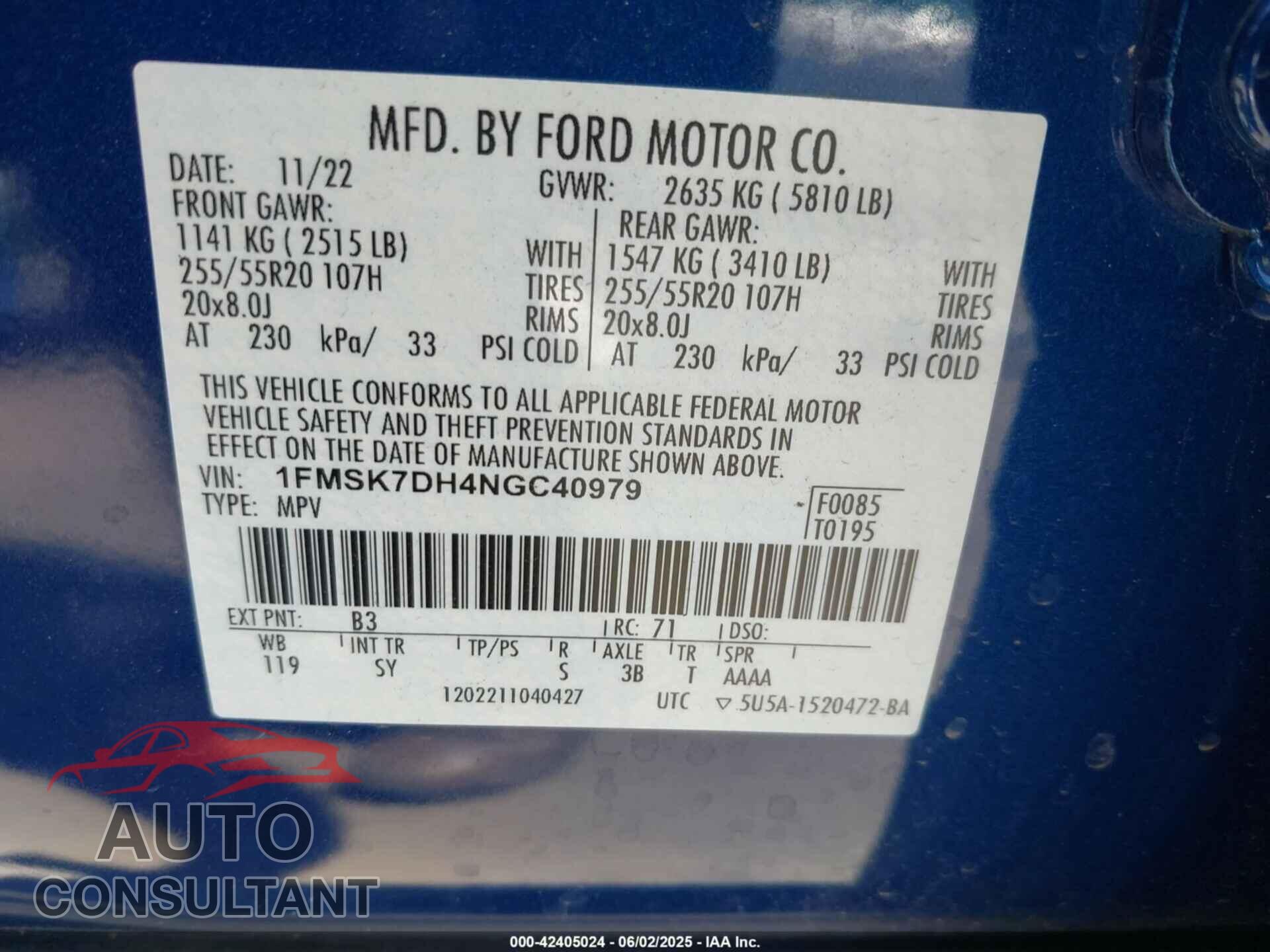 FORD EXPLORER 2022 - 1FMSK7DH4NGC40979