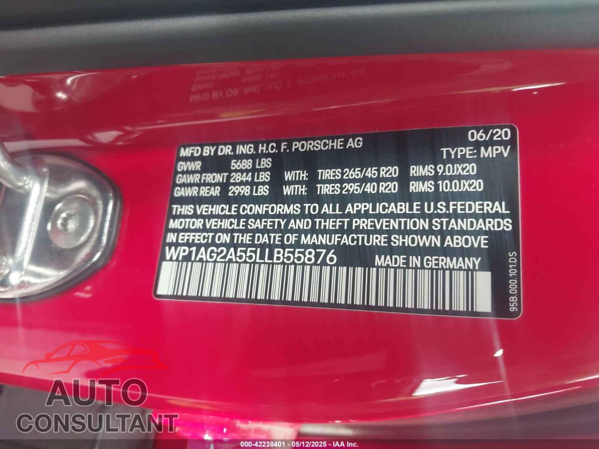 PORSCHE MACAN 2020 - WP1AG2A55LLB55876